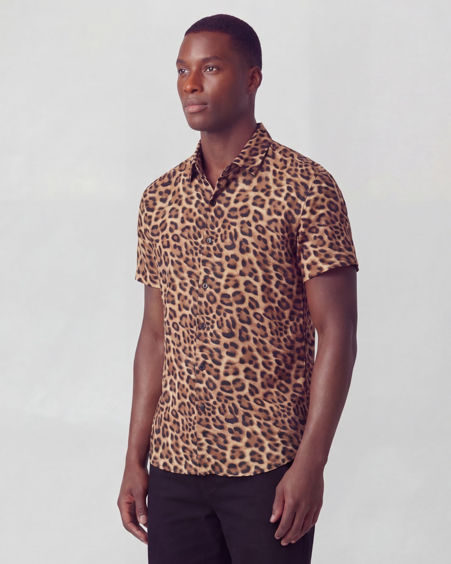 TOBIAS LEOPARD BROWN MENS MERINO WOOL SHIRT