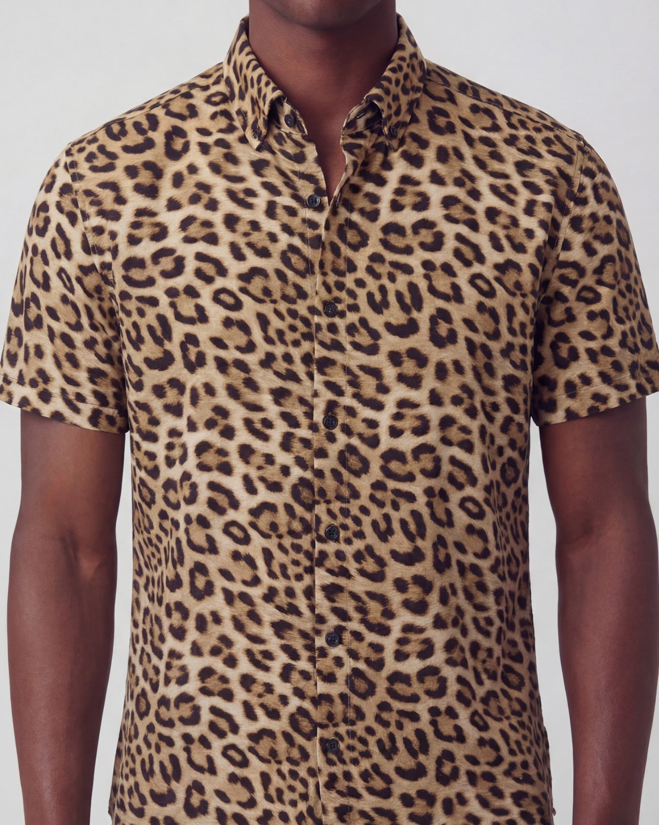 TOBIAS LEOPARD BROWN MENS MERINO WOOL SHIRT