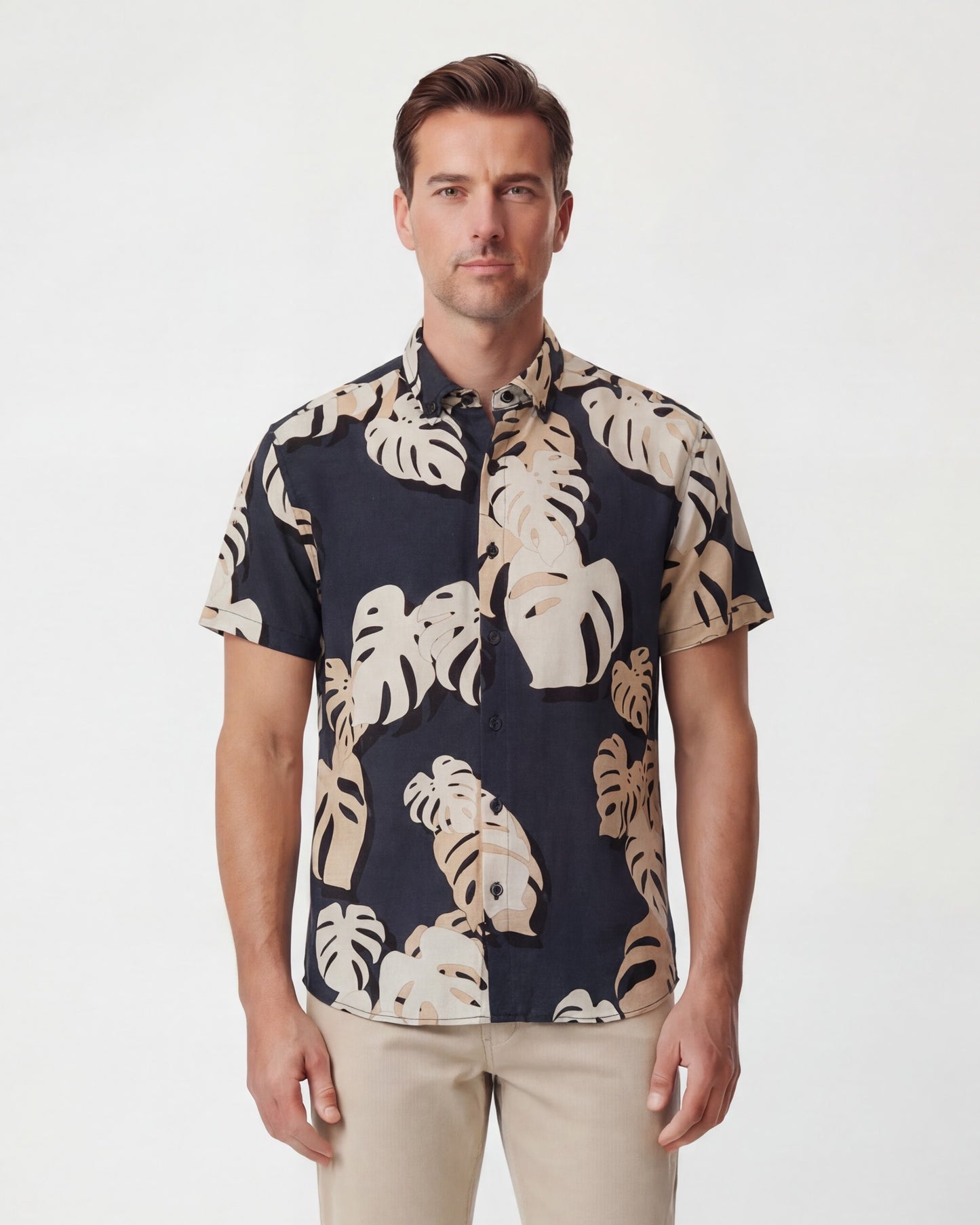TOBIAS MONSTERA FLORAL SMOKE MENS MERINO WOOL SHIRT