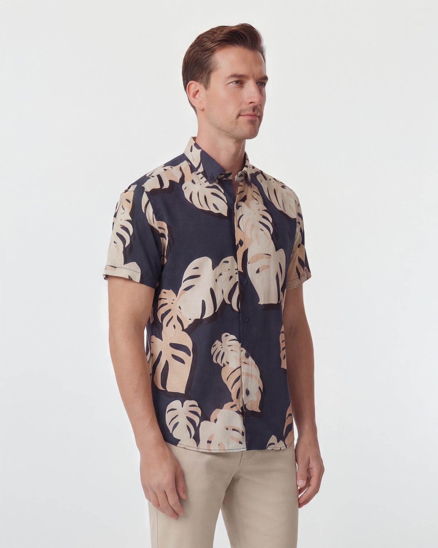 TOBIAS MONSTERA FLORAL SMOKE MENS MERINO WOOL SHIRT