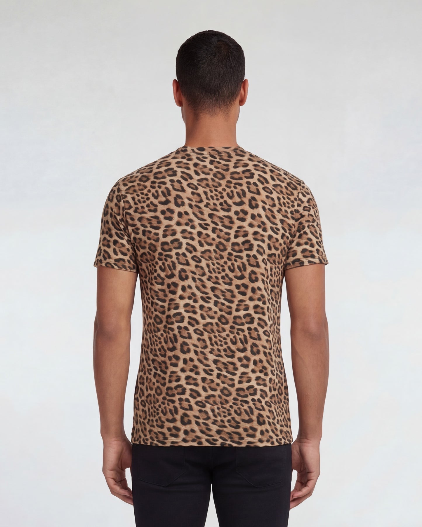 VICTOR LEOPARD BROWN MENS WOOL VNECK TEE