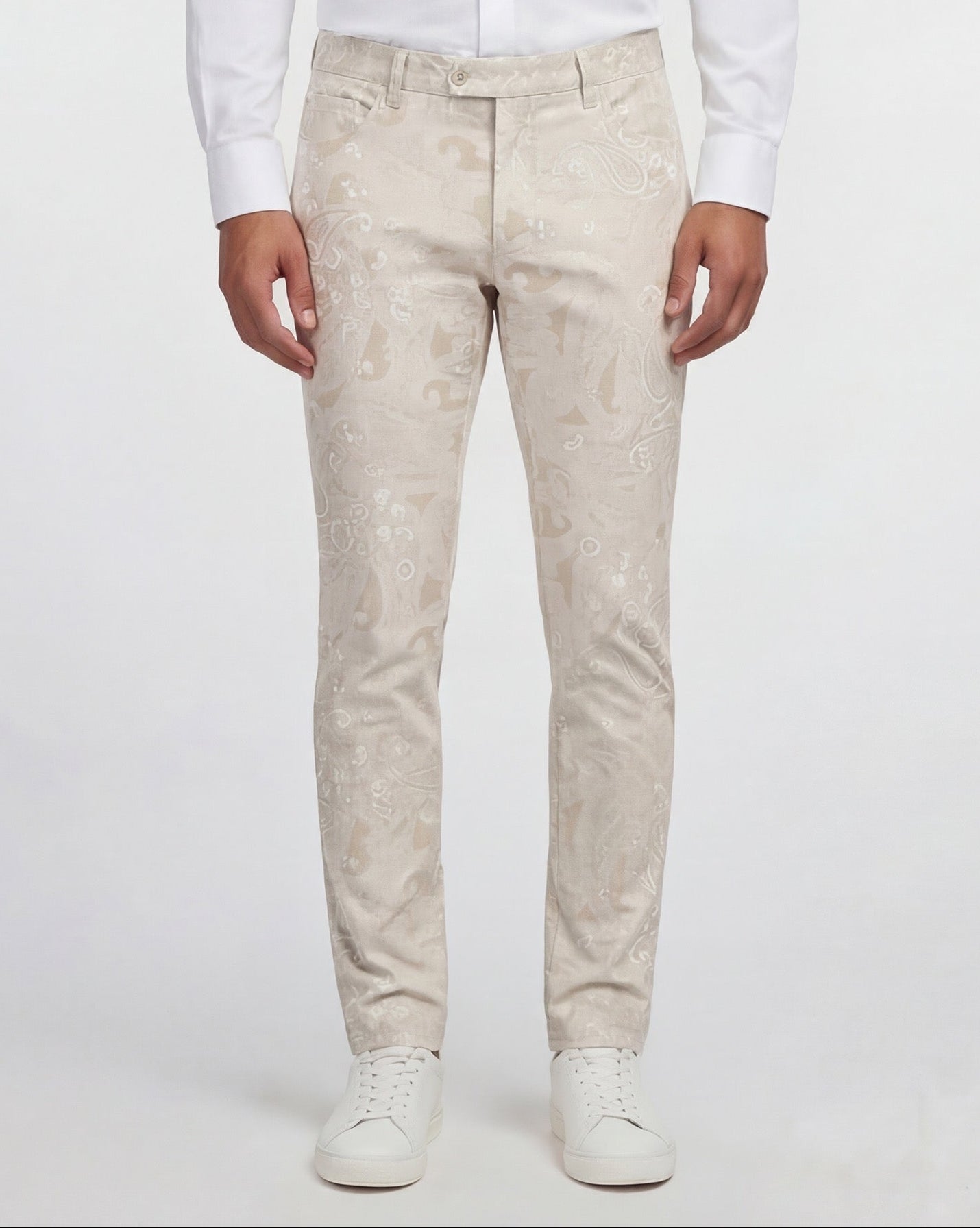JACK PAISLEY EXPLOSION IVORY MENS FLAT FRONT PANT