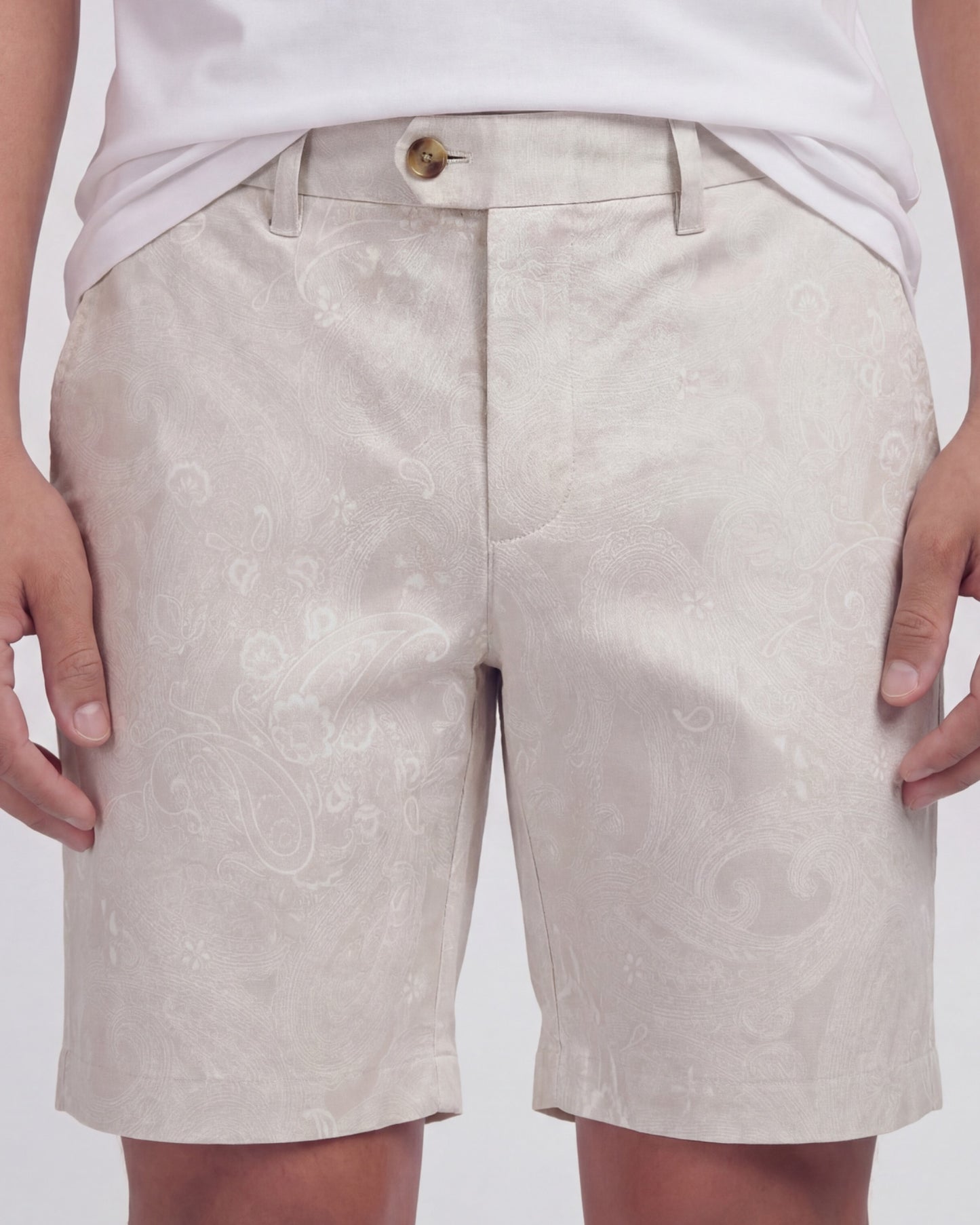 JOHN PAISLEY EXPLOSION IVORY MENS FLAT FRONT SHORT
