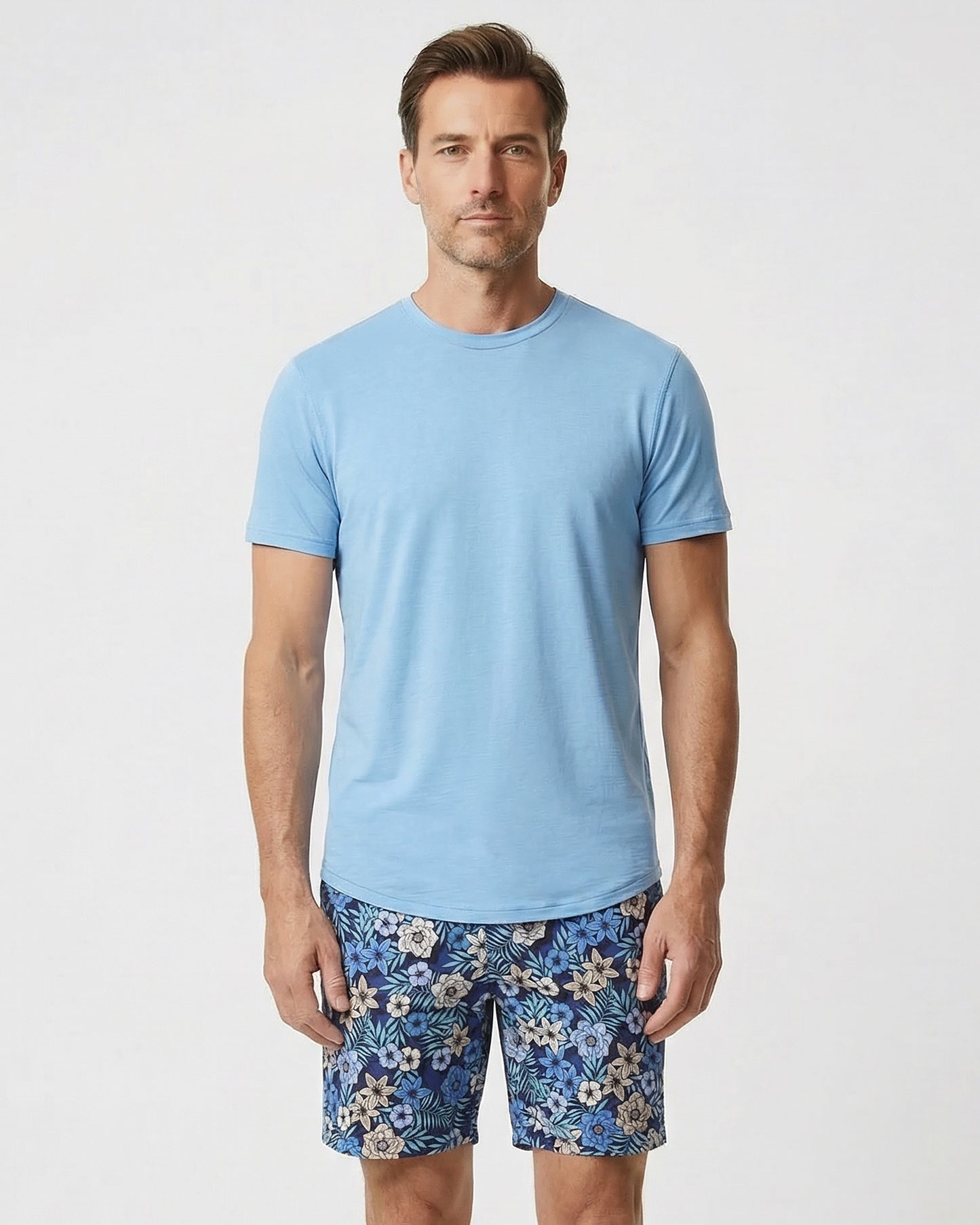 JOHN TROPICAL MIX NAVY MENS FLAT FRONT SHORT