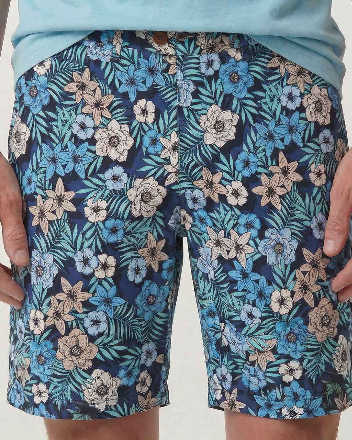 JOHN TROPICAL MIX NAVY MENS FLAT FRONT SHORT