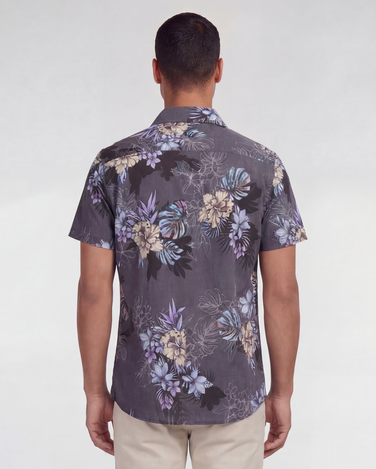 LOIC EXOTIC FLORAL BLACK MENS LINEN PRINTED SHIRT