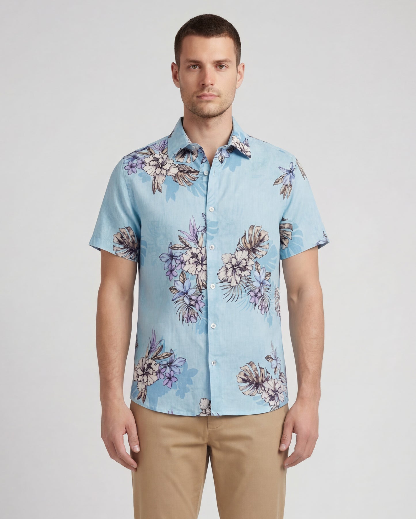 LOIC EXOTIC FLORAL TEAL MENS LINEN PRINTED SHIRT