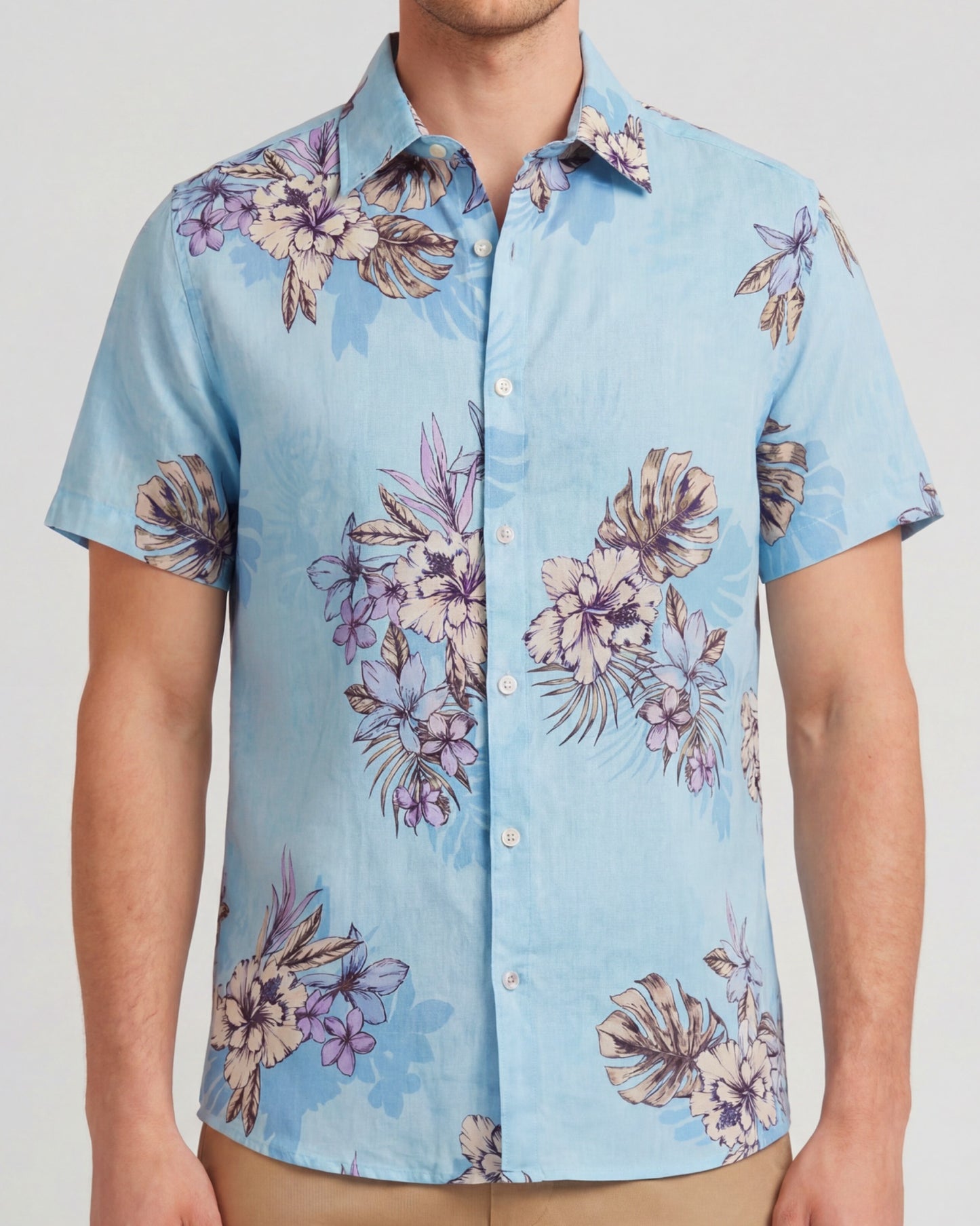 LOIC EXOTIC FLORAL TEAL MENS LINEN PRINTED SHIRT