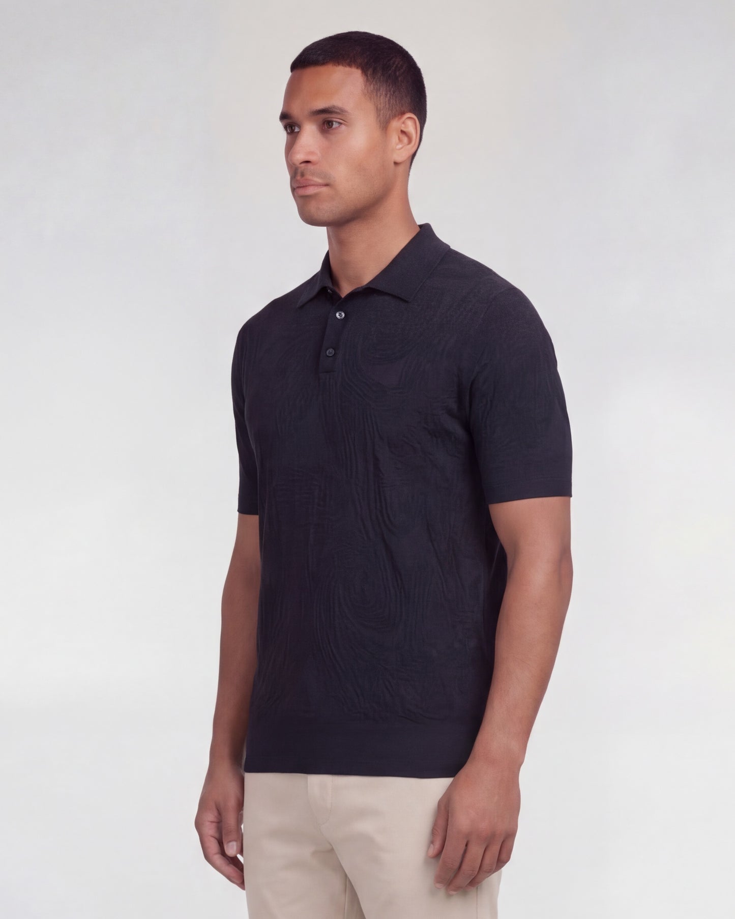 PETERSON BLACK MENS JACQUARD LINEN COTTON POLO