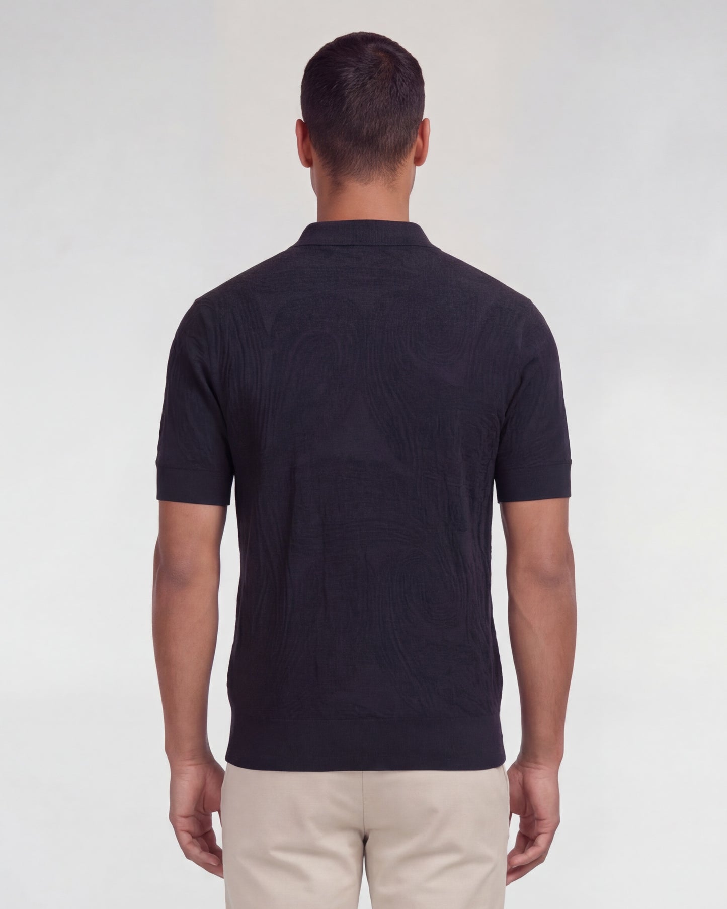 PETERSON BLACK MENS JACQUARD LINEN COTTON POLO