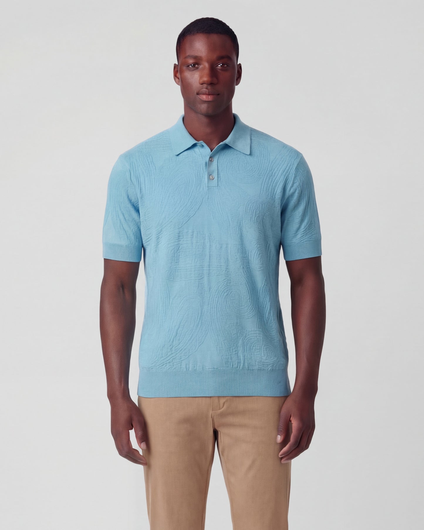 PETERSON TEAL MENS JACQUARD LINEN COTTON POLO