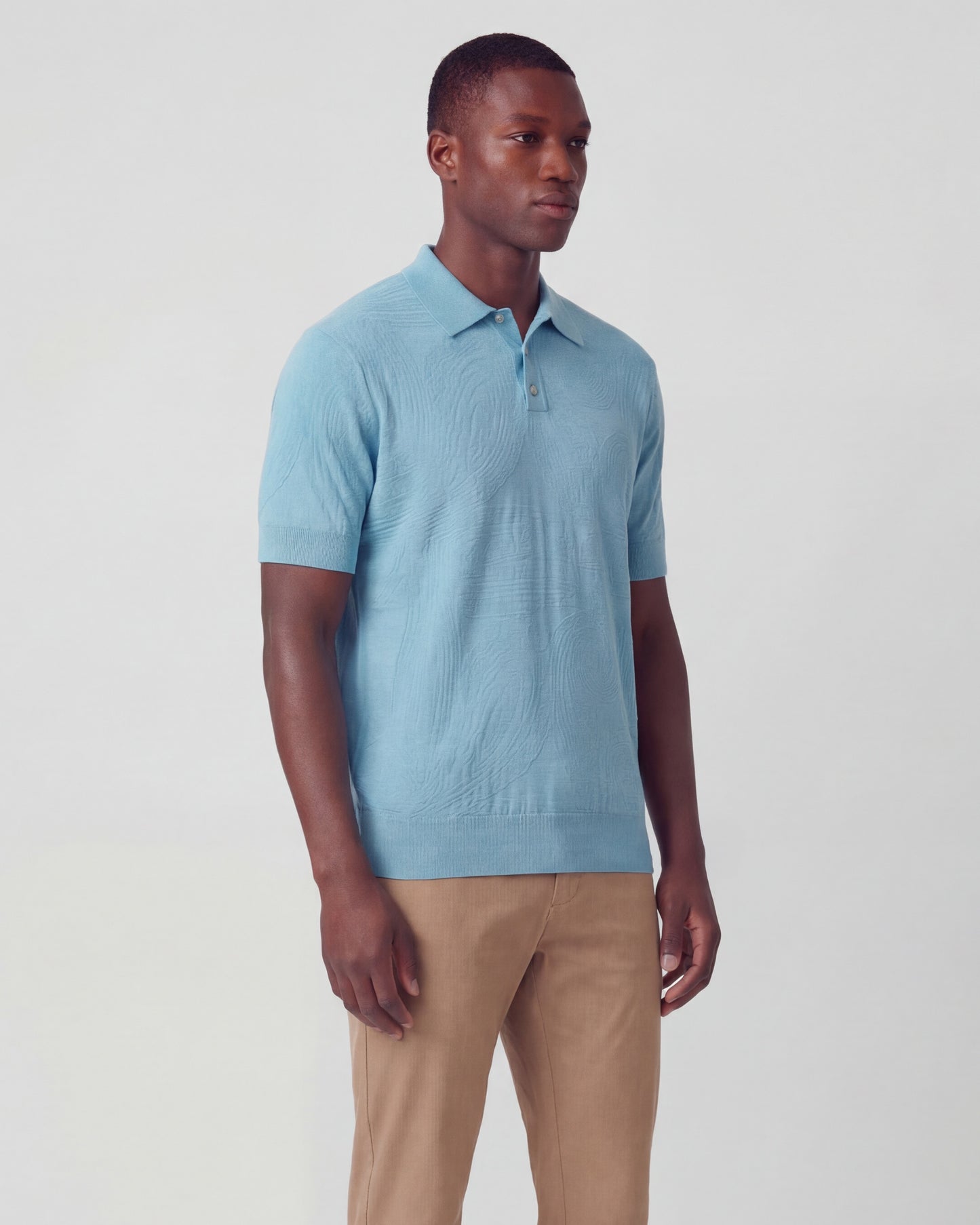 PETERSON TEAL MENS JACQUARD LINEN COTTON POLO