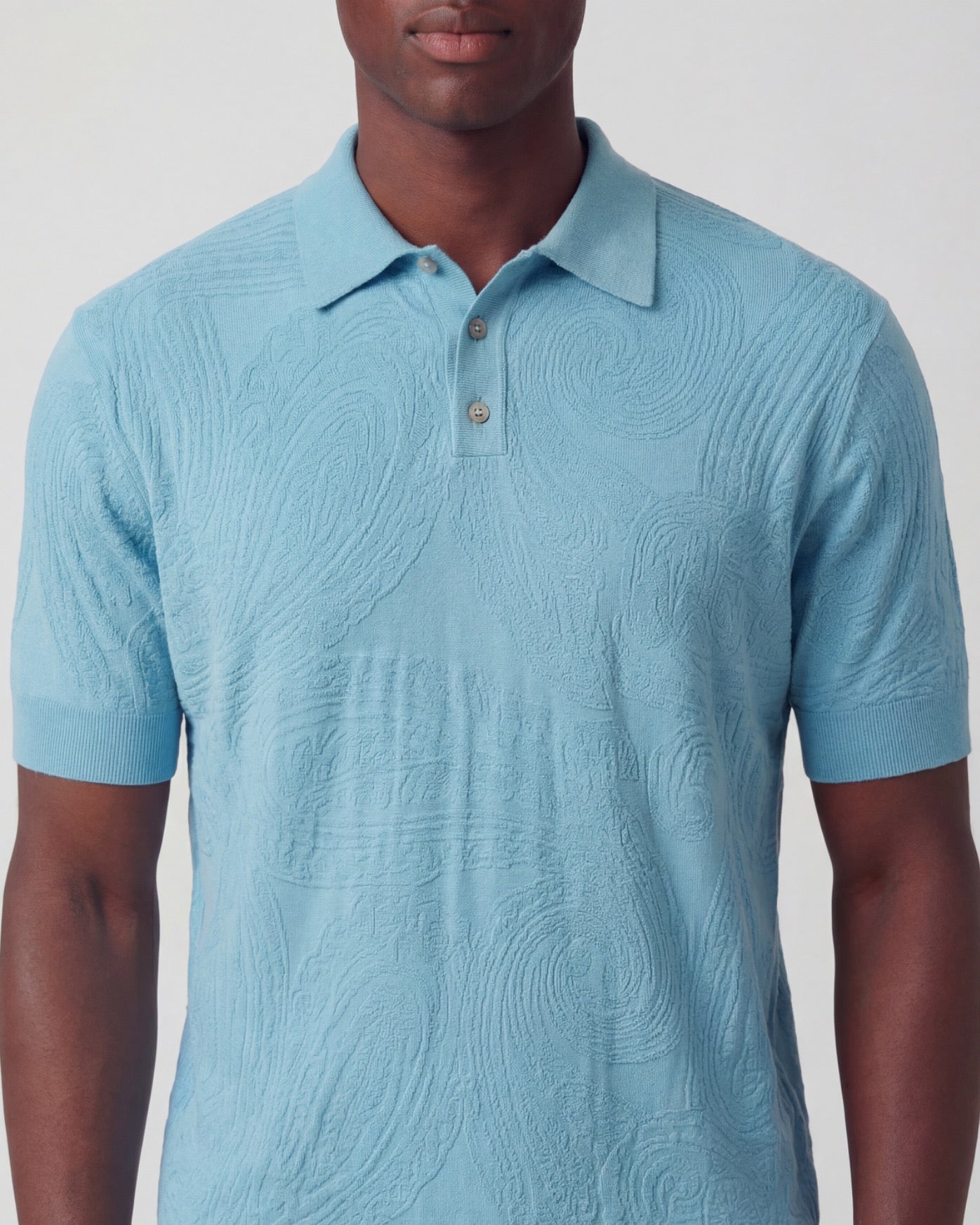 PETERSON TEAL MENS JACQUARD LINEN COTTON POLO