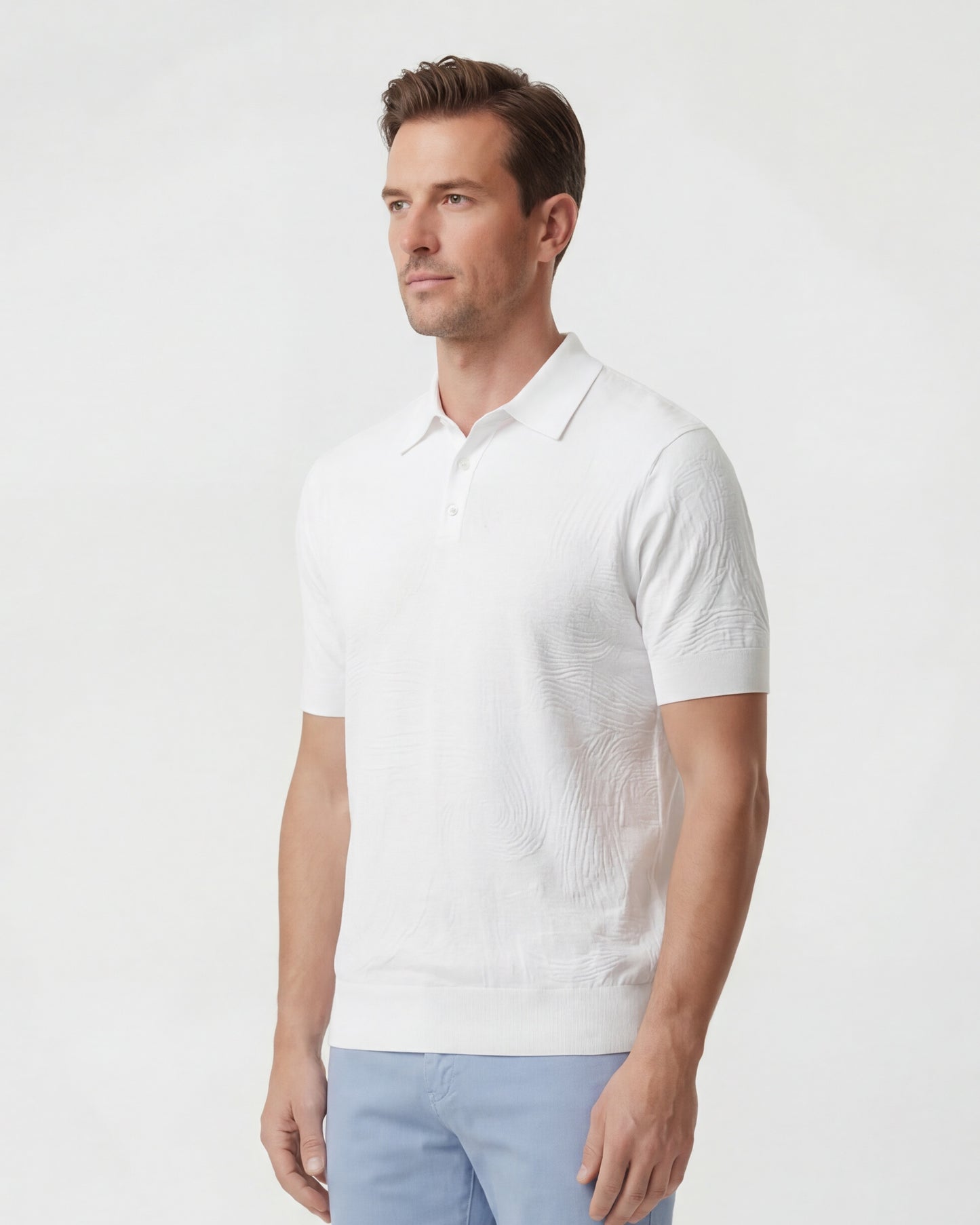 PETERSON WHITE MENS JACQUARD LINEN COTTON POLO
