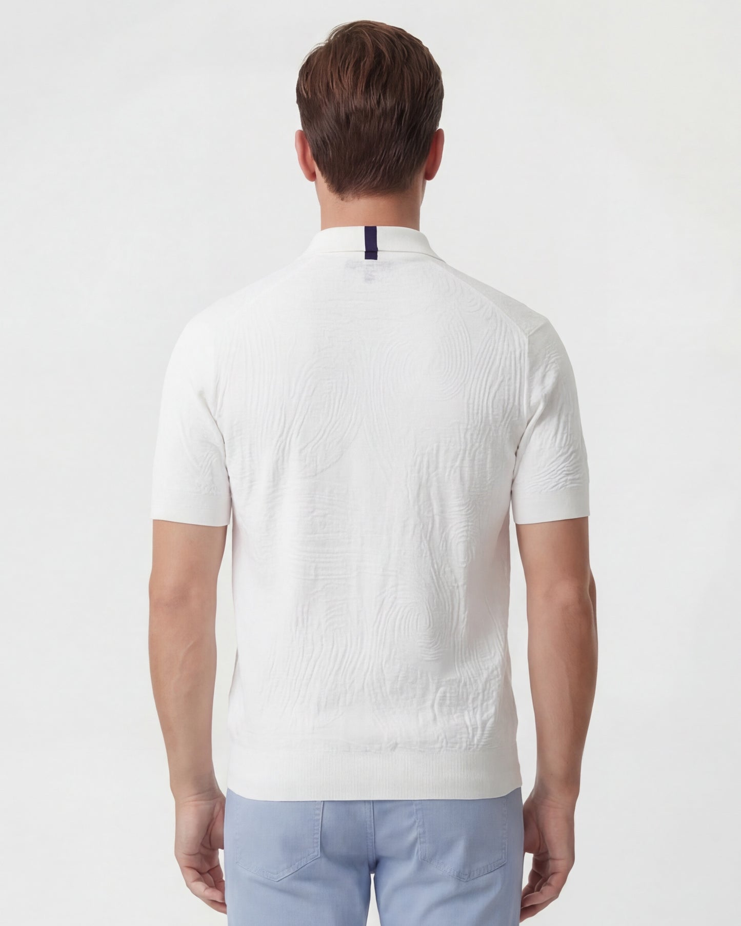PETERSON WHITE MENS JACQUARD LINEN COTTON POLO
