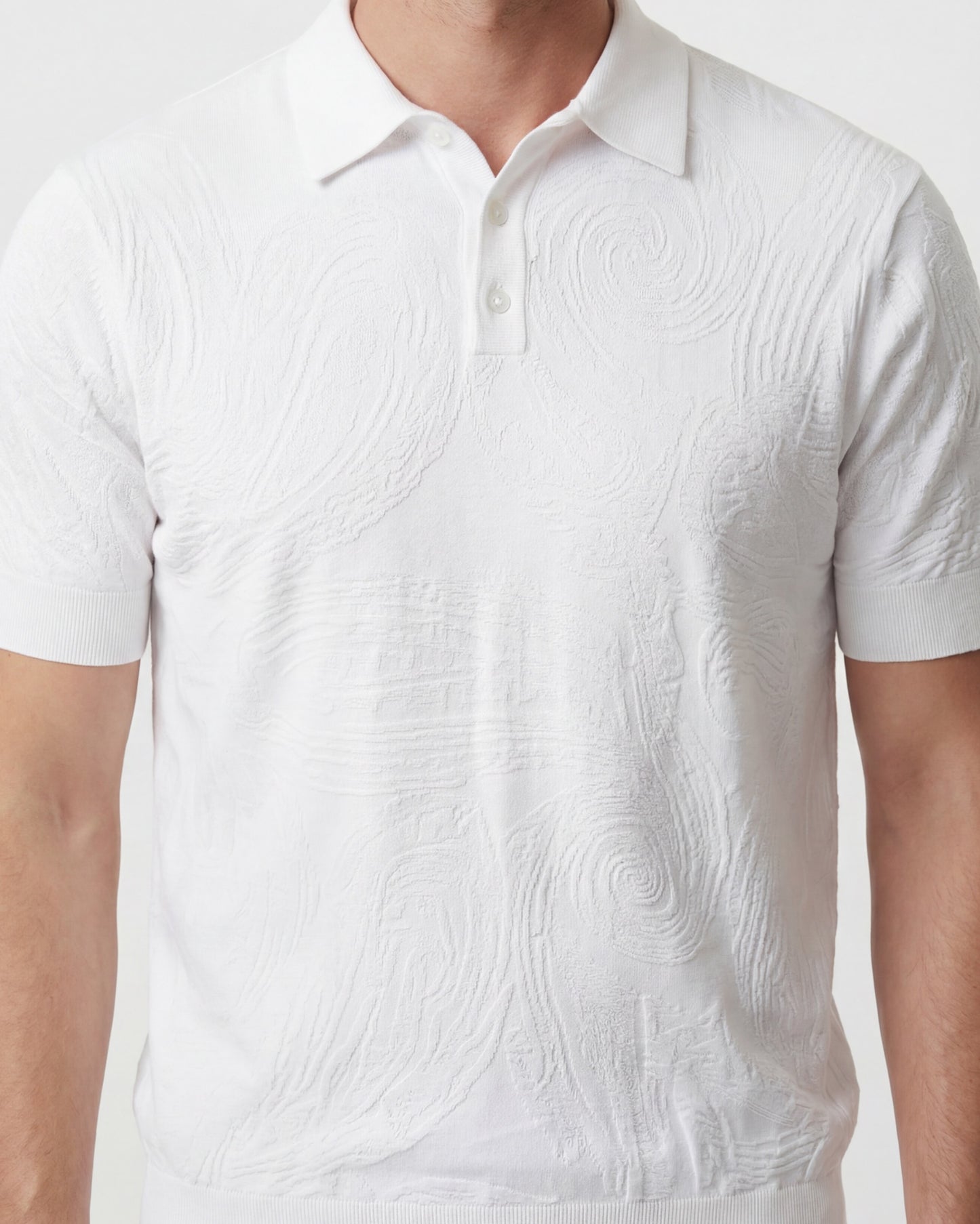 PETERSON WHITE MENS JACQUARD LINEN COTTON POLO