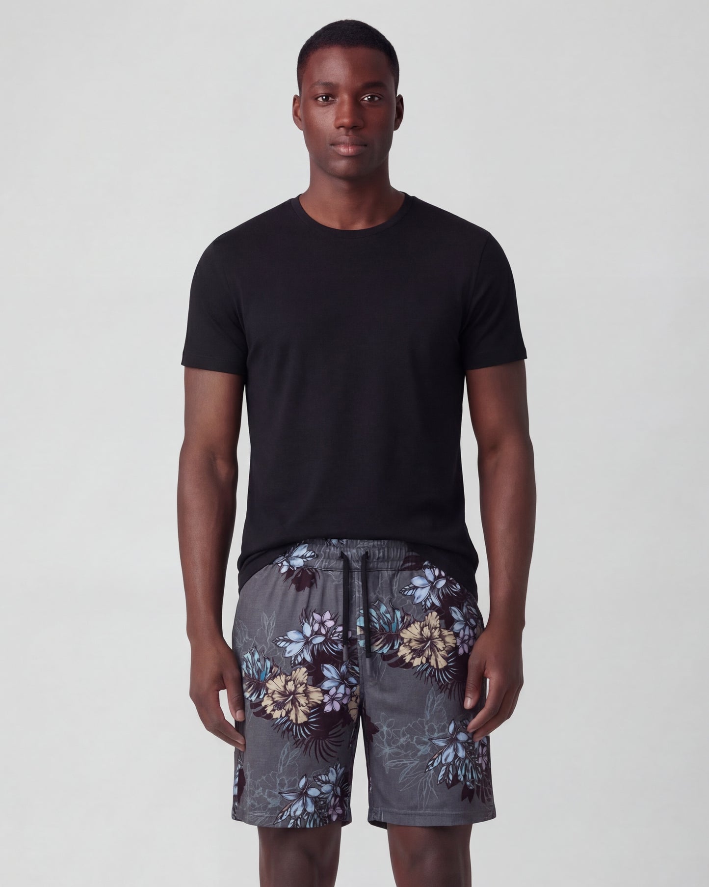 SILUS EXOTIC FLORAL BLACK MENS LOUNGE SHORT