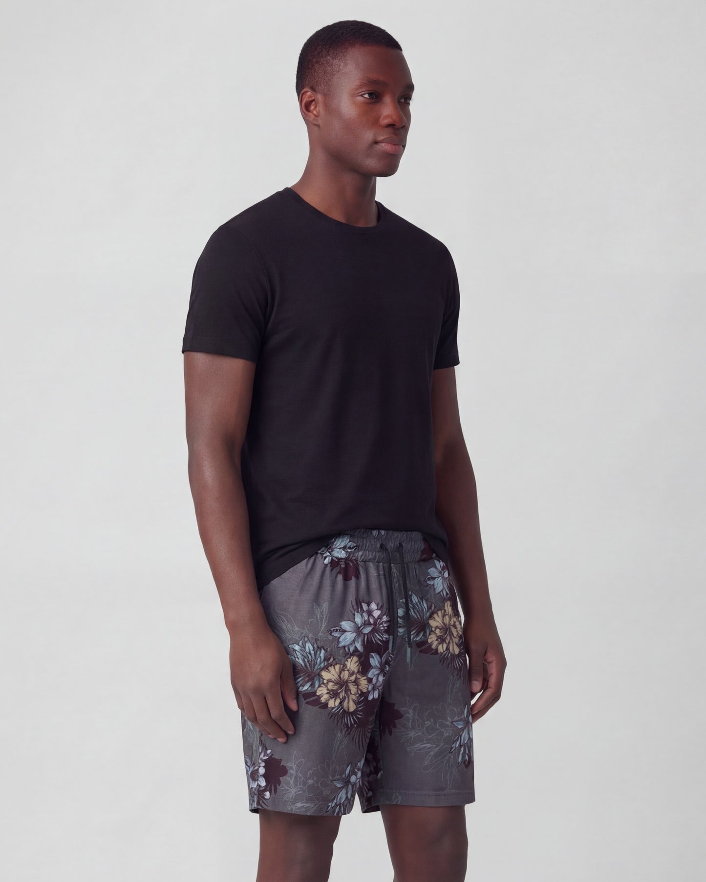 SILUS EXOTIC FLORAL BLACK MENS LOUNGE SHORT