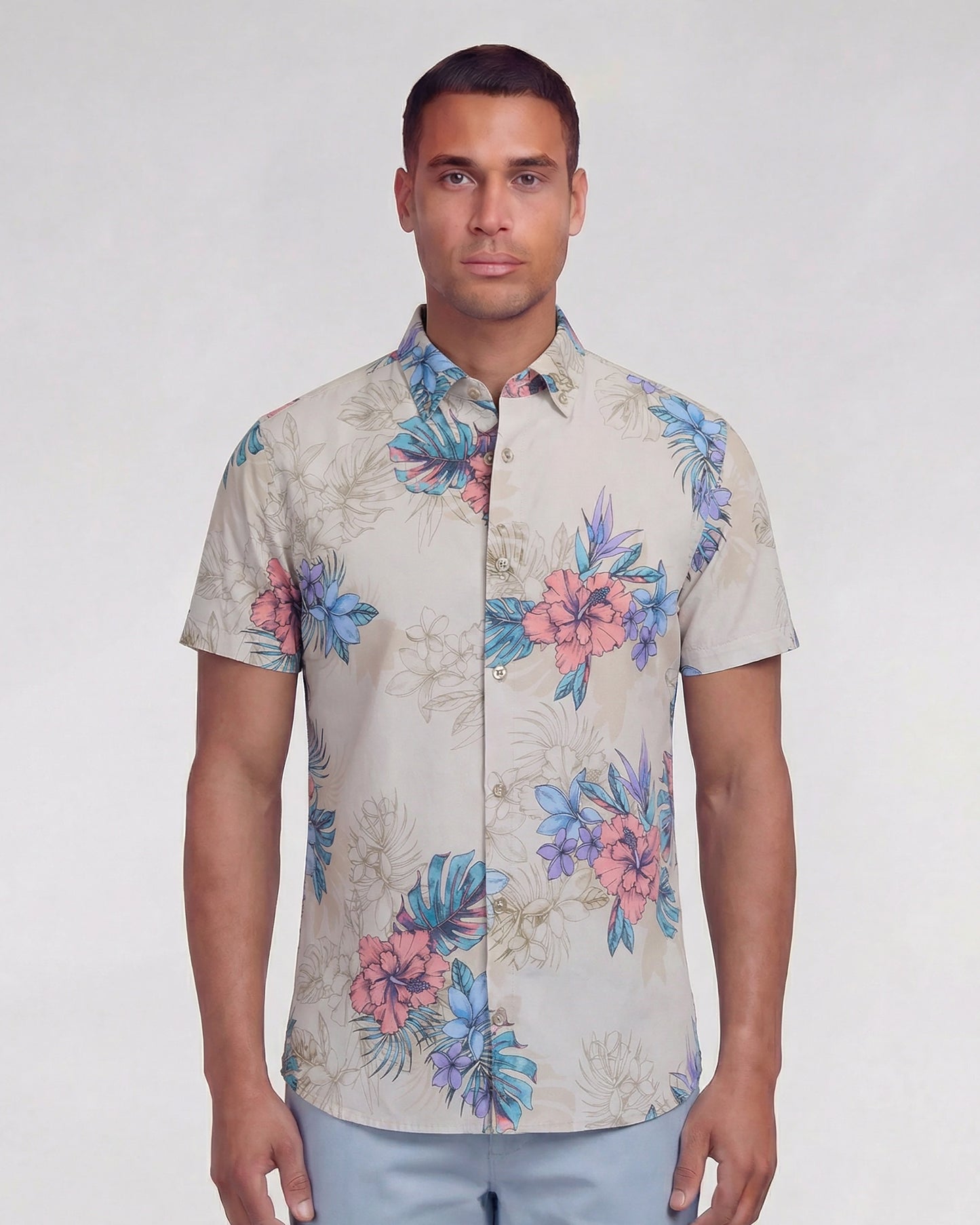 TODD EXOTIC FLORAL NEUTRAL MENS KNIT SHIRT