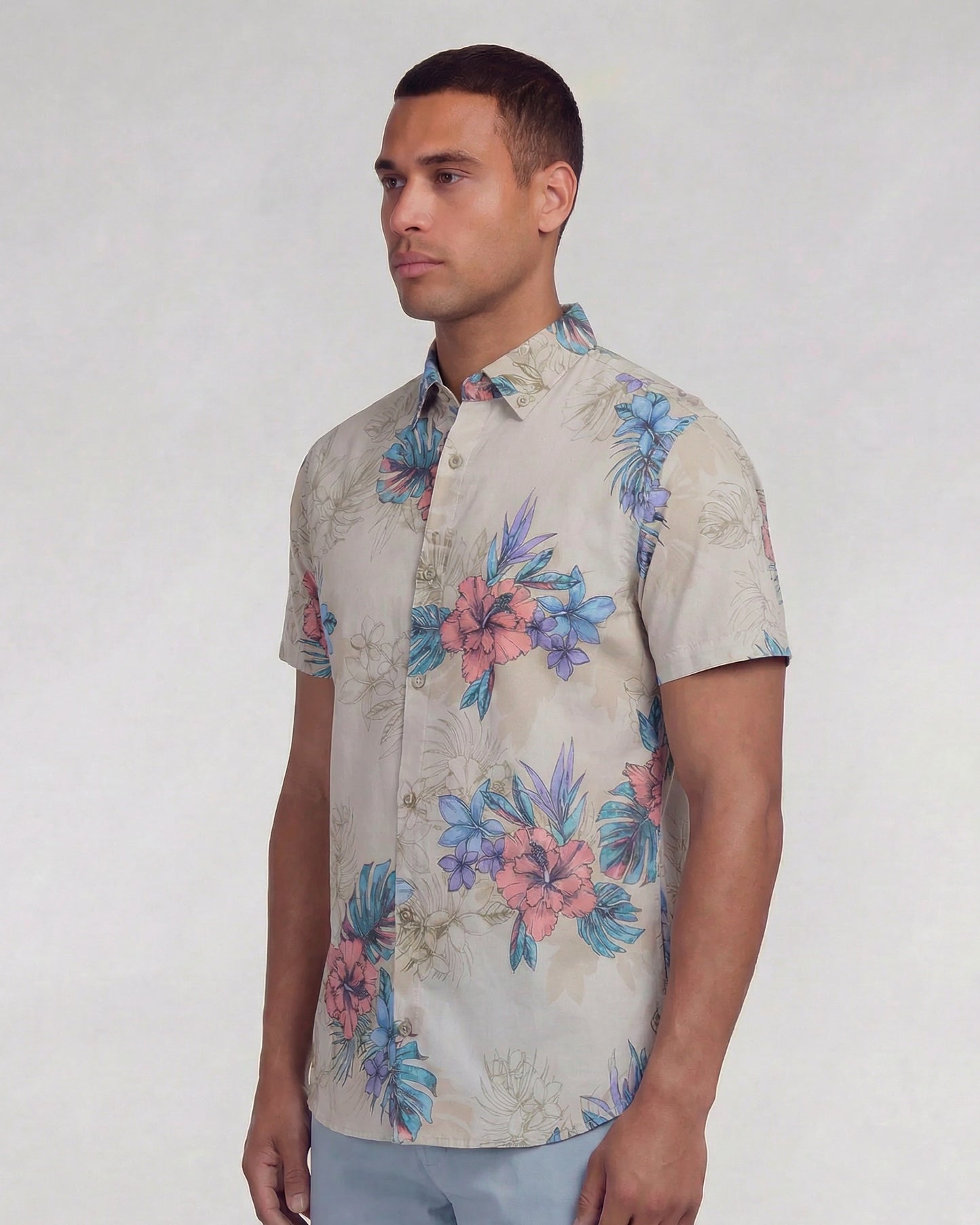 TODD EXOTIC FLORAL NEUTRAL MENS KNIT SHIRT