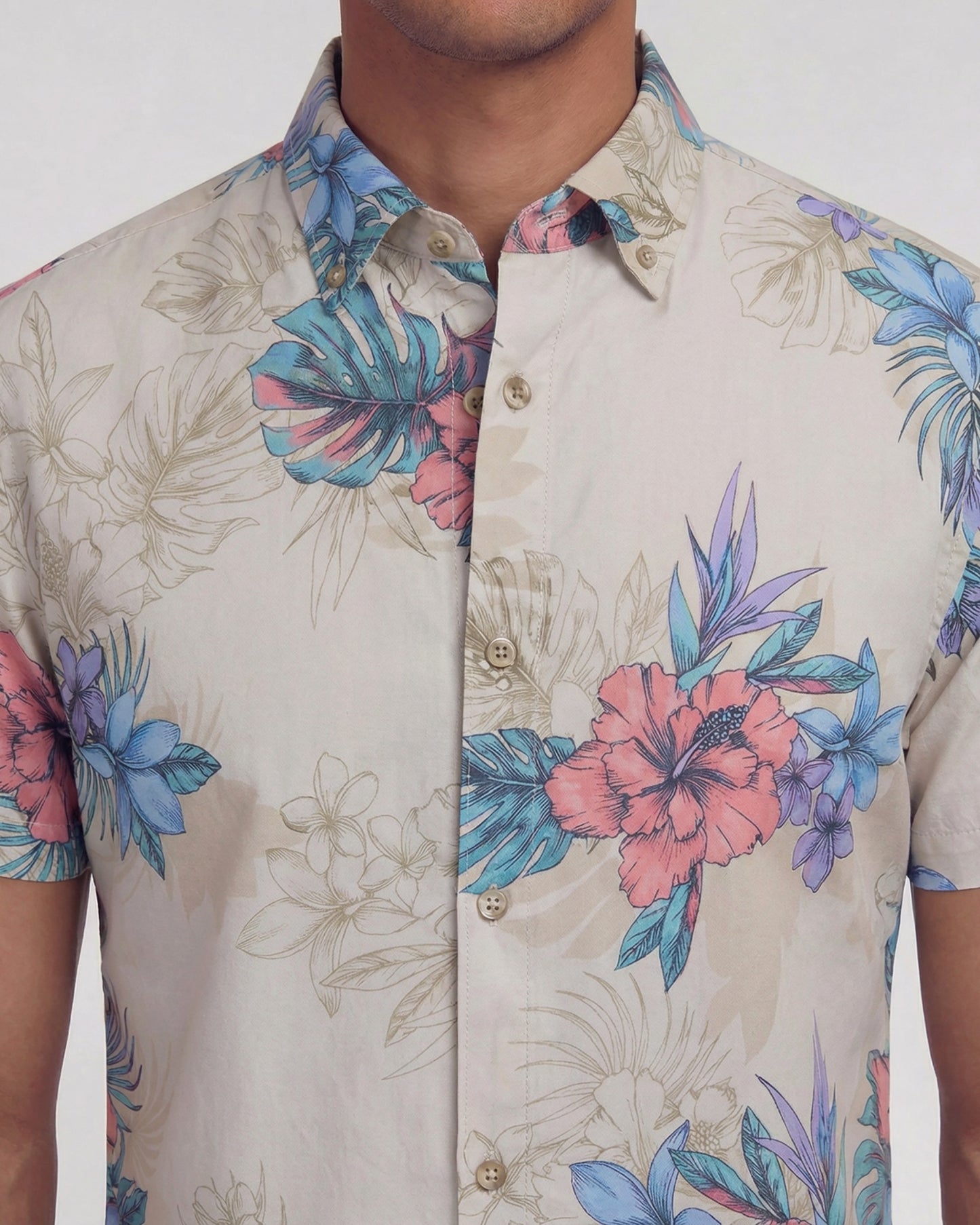TODD EXOTIC FLORAL NEUTRAL MENS KNIT SHIRT