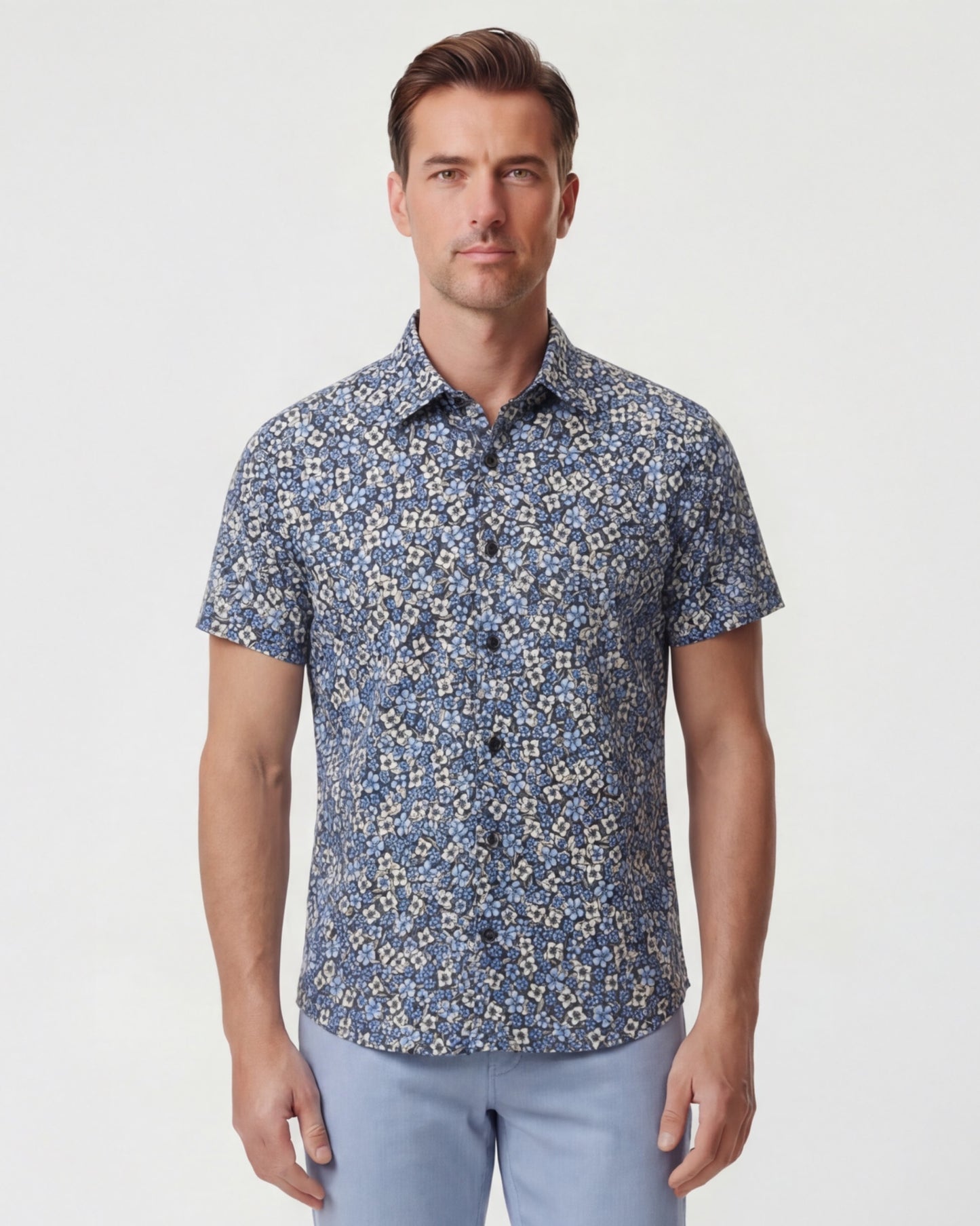 TODD FLORAL FIELD BLACK MENS KNIT SHIRT
