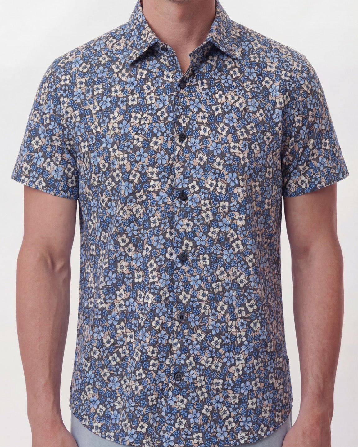 TODD FLORAL FIELD BLACK MENS KNIT SHIRT