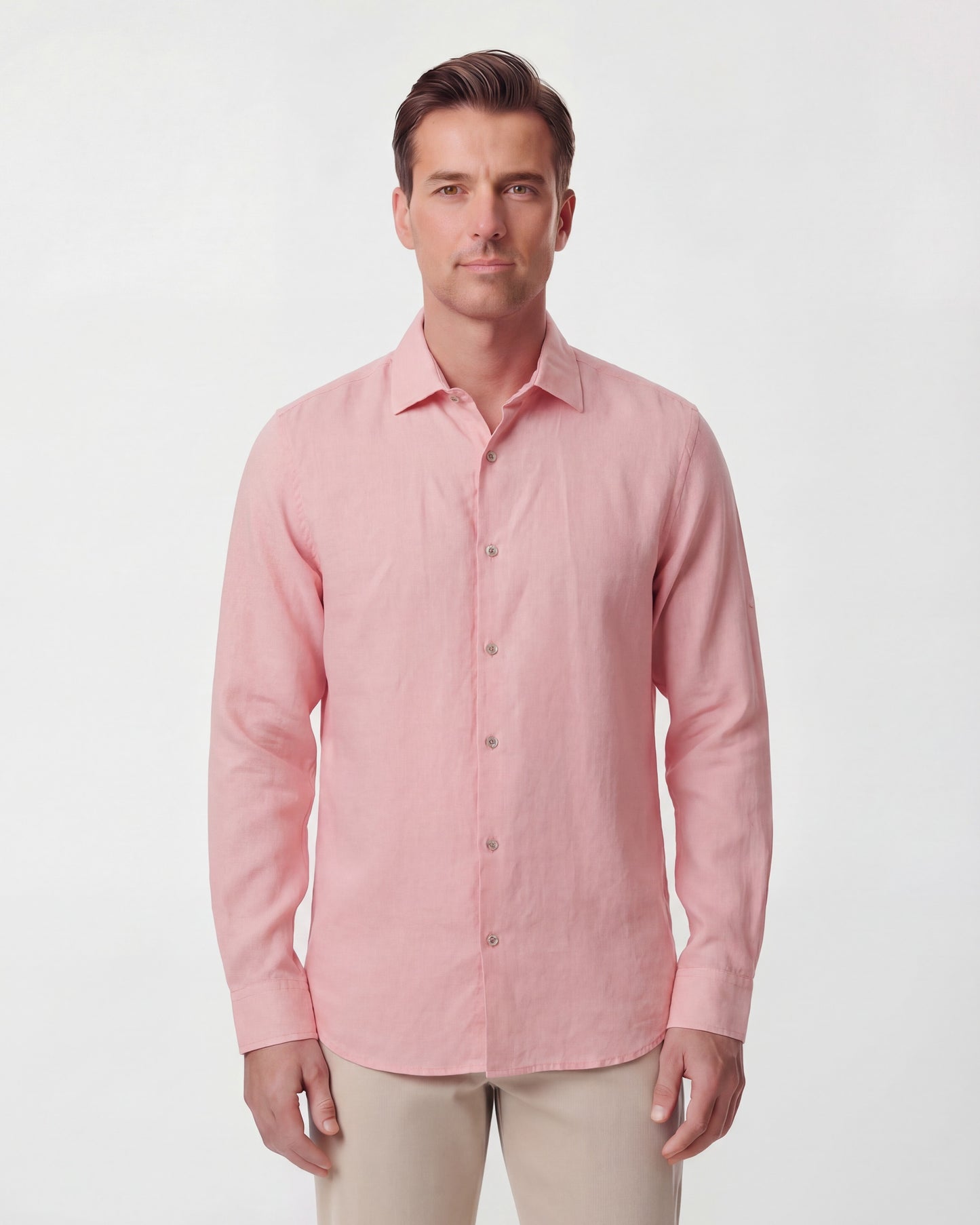 LIONEL LINEN BUTTON DOWN SHIRT - FRESH PINK