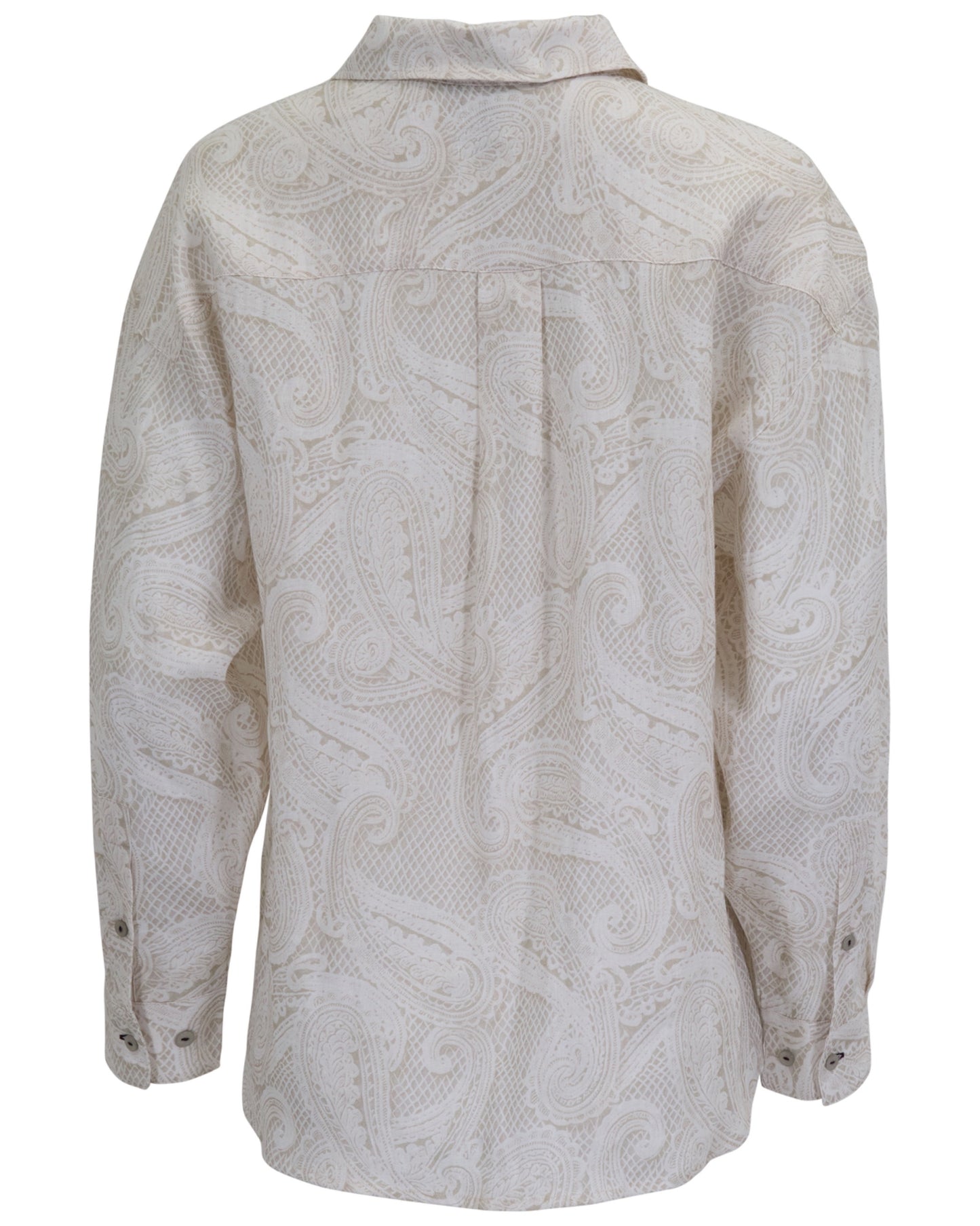 LYDIA CROCHET CROCHET PAISLEY IVORY WOMENS RELAXED LINEN SHIRT