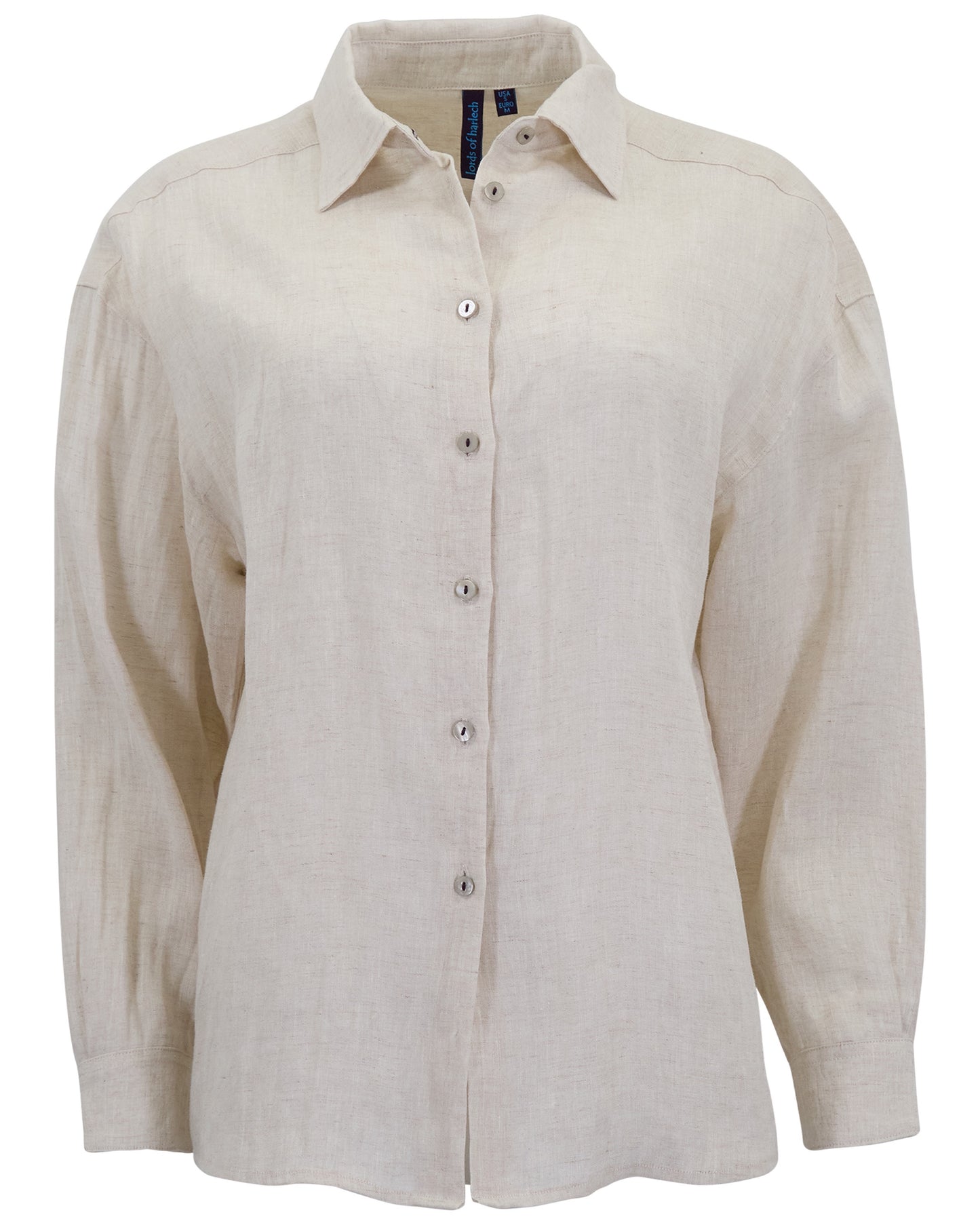 LYDIA CROCHET NATURAL WOMENS RELAXED LINEN SHIRT