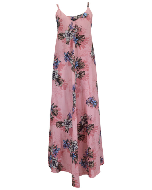 DORA EXOTIC FLORAL CORAL WOMENS LINEN OVERSIZED DRESS