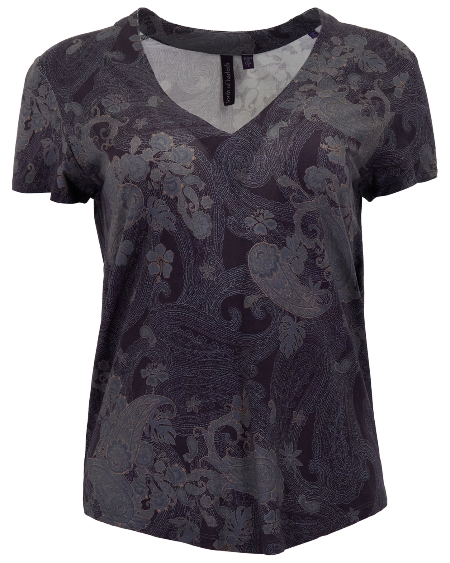 VICTORIA PAISLEY EXPLOSION BLACK WOMENS V-NECK PRINTED TOP