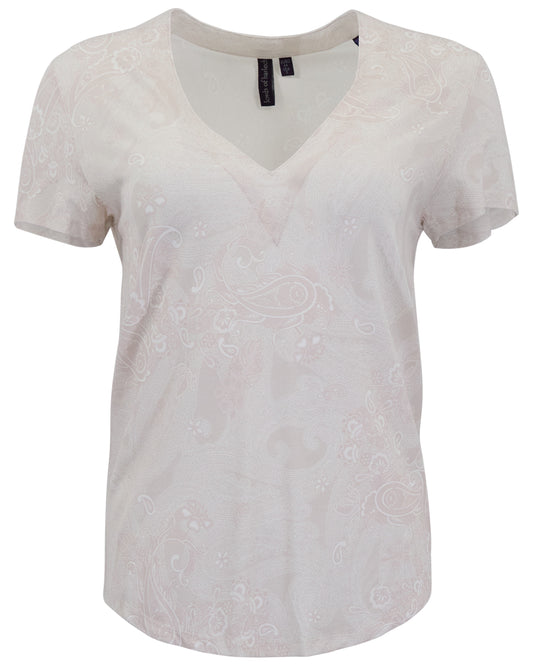 VICTORIA PAISLEY EXPLOSION IVORY WOMENS V-NECK PRINTED TOP