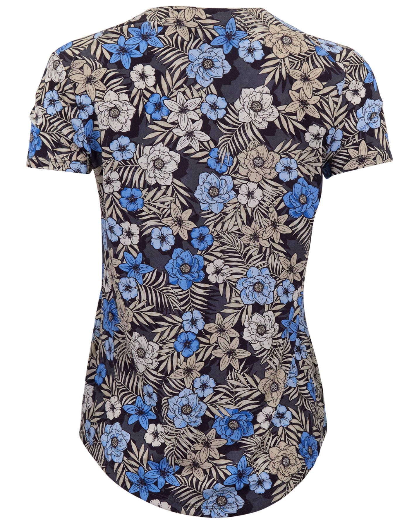 VICTORIA TROPICAL MIX BLACK WOMENS V-NECK PRINTED TOP