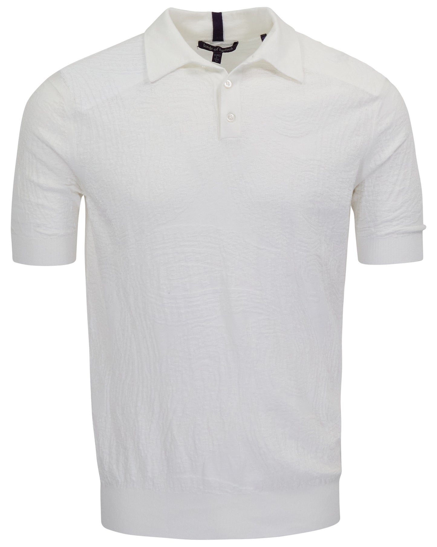 PETERSON WHITE MENS JACQUARD LINEN COTTON POLO