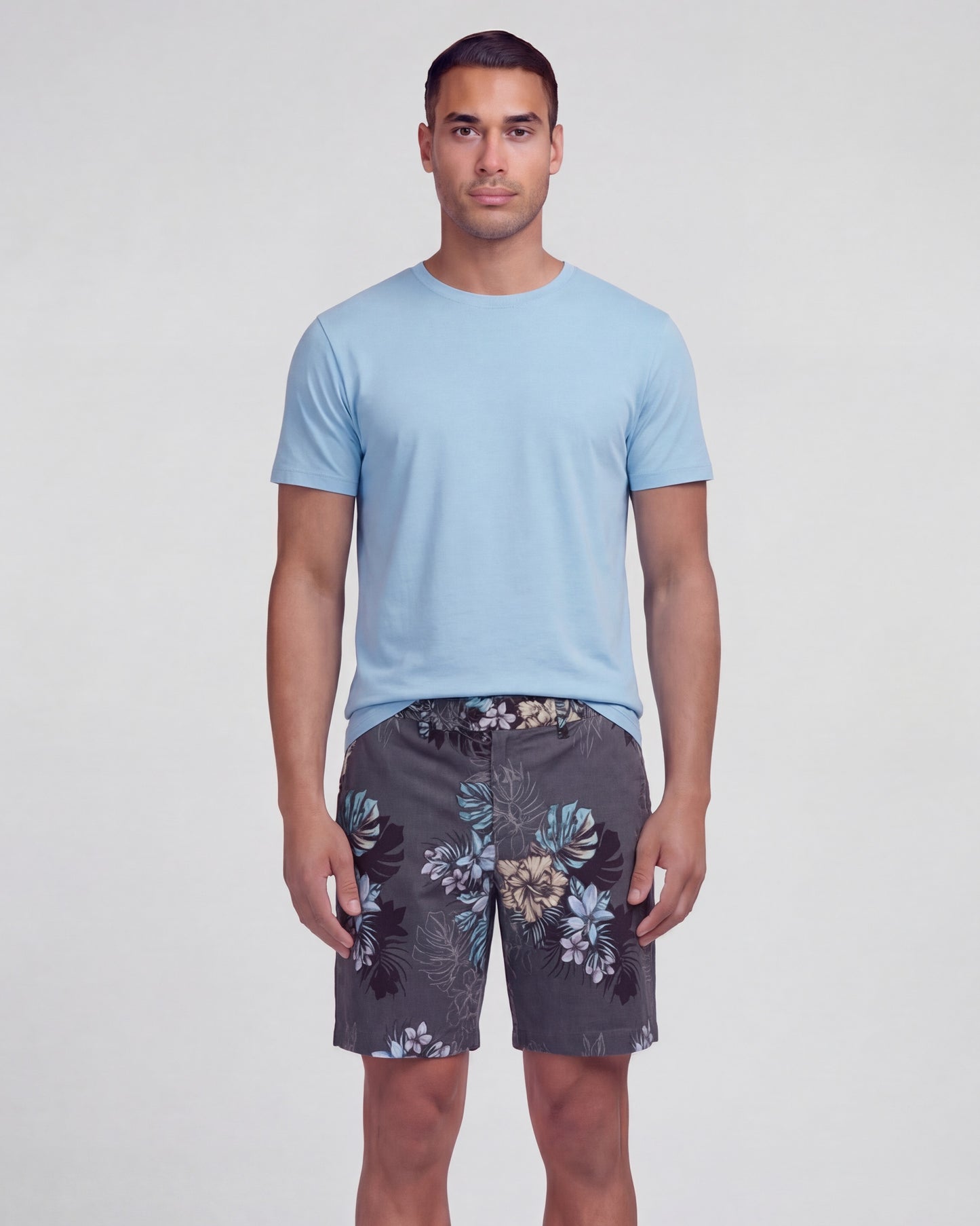 JOHN EXOTIC FLORAL BLACK MENS FLAT FRONT SHORT