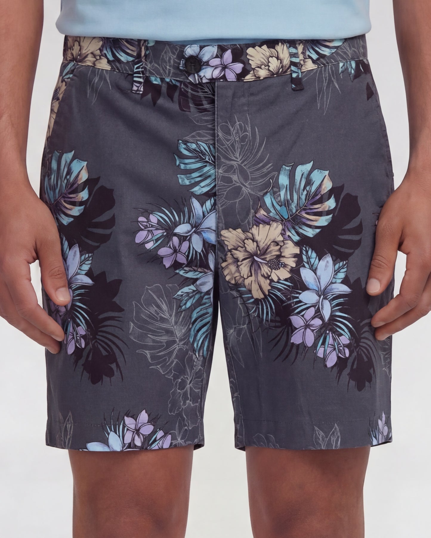 JOHN EXOTIC FLORAL BLACK MENS FLAT FRONT SHORT