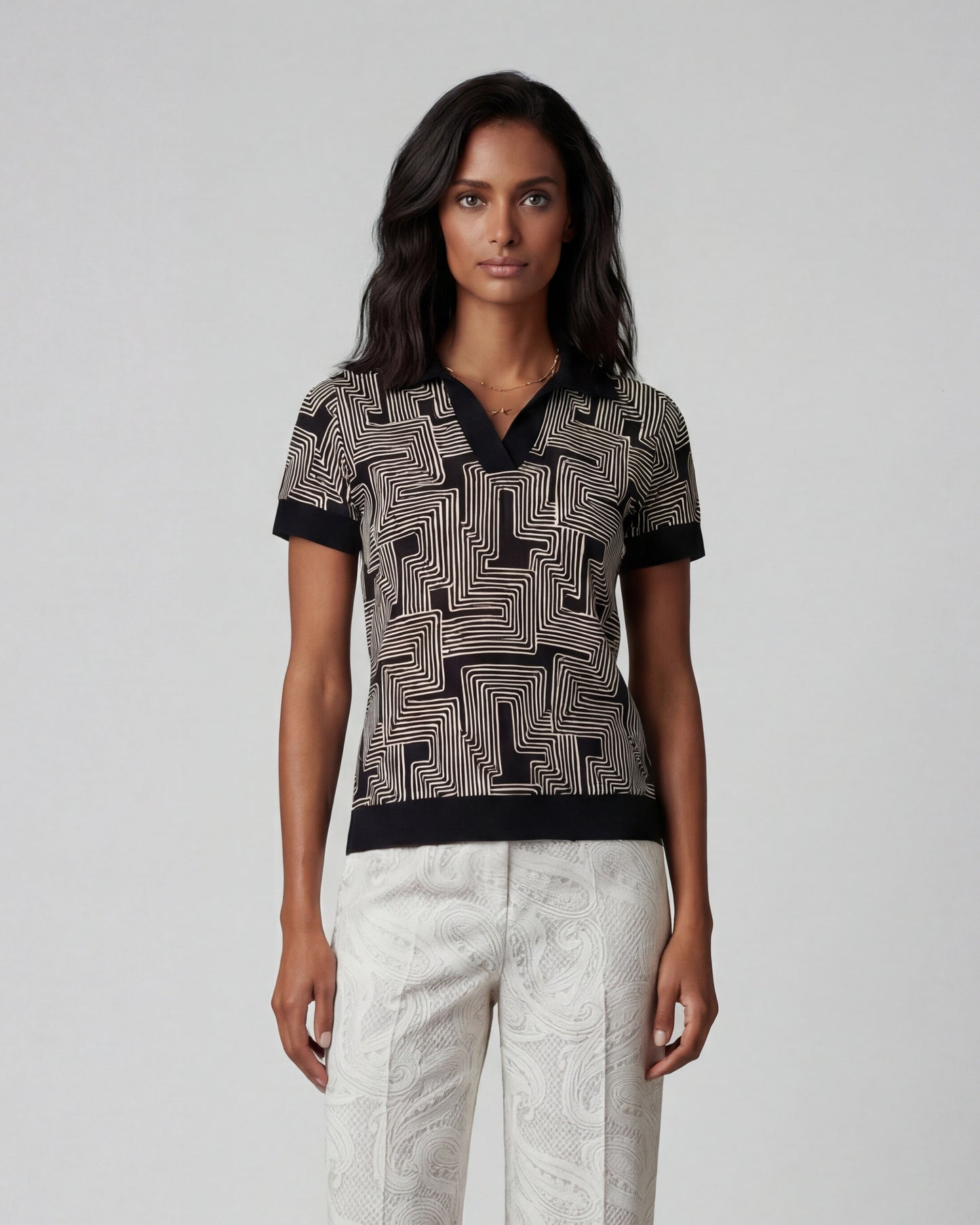 JESSICA INTER TWINE BLACK WOMENS MERINO SILK CASHMERE POLO