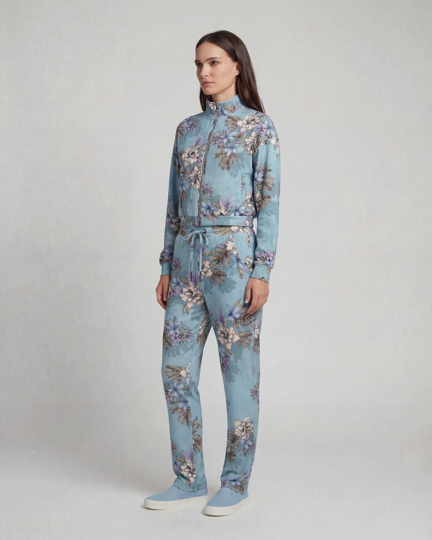 SANCHEZ EXOTIC FLORAL TEAL WOMENS WIDE-LEG PANT
