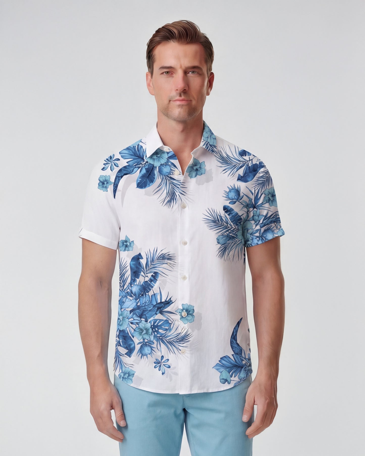 SERGIO MALI FLORAL WHITE MENS LINEN PRINTED SHIRT
