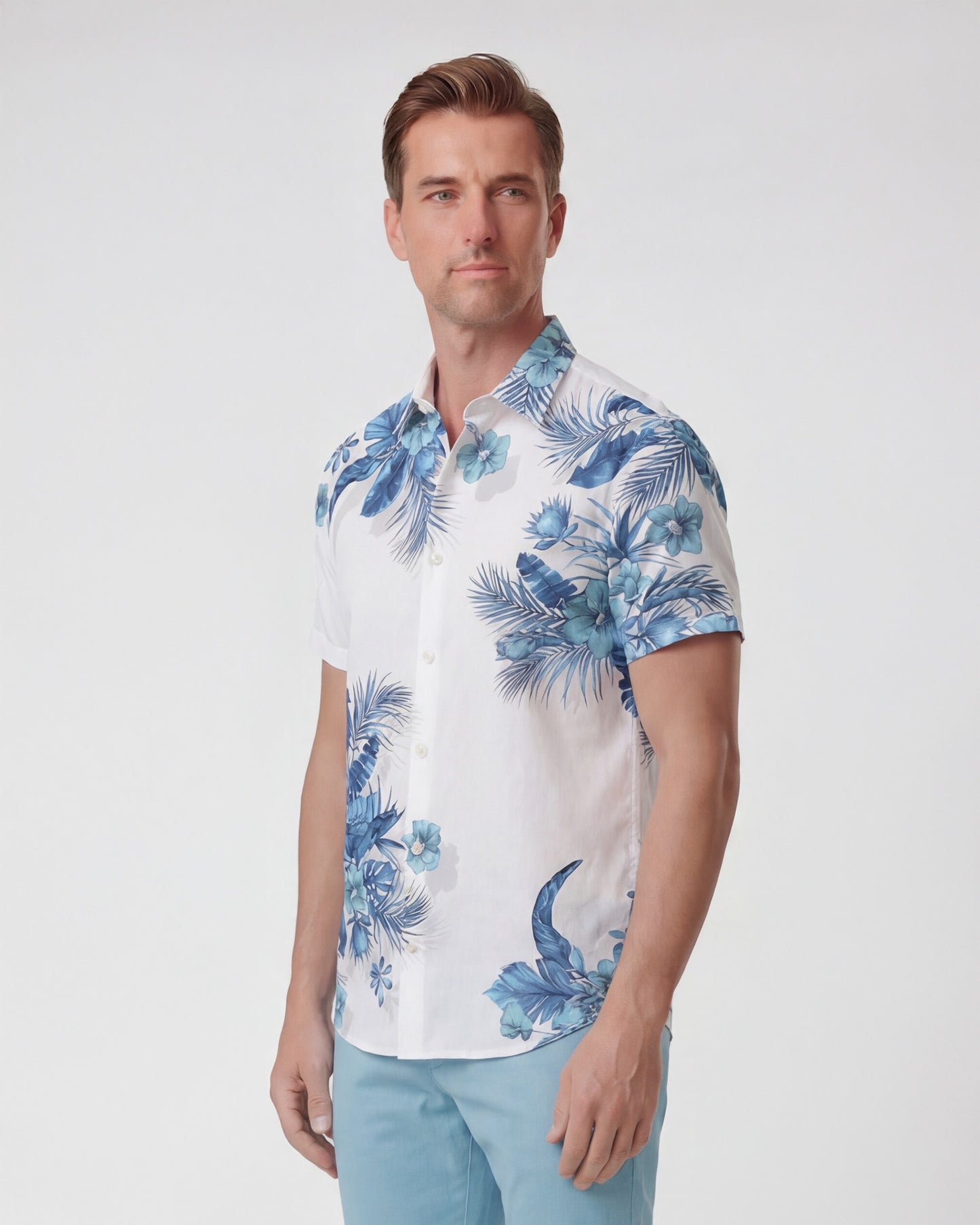 SERGIO MALI FLORAL WHITE MENS LINEN PRINTED SHIRT