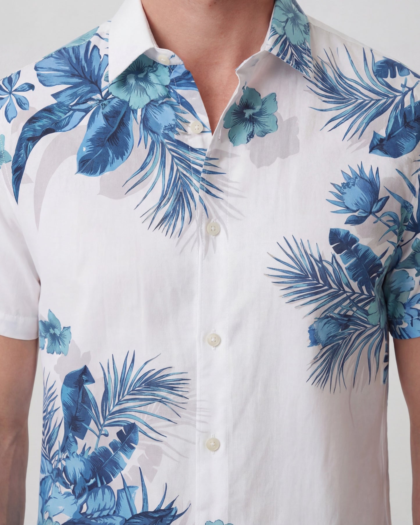 SERGIO MALI FLORAL WHITE MENS LINEN PRINTED SHIRT