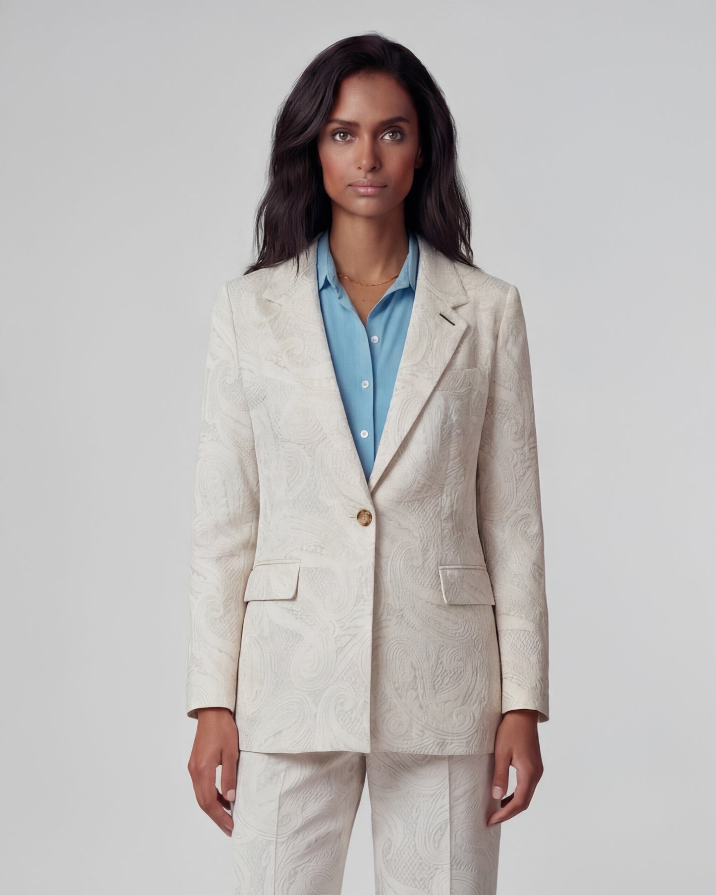 JULIA CROCHET PAISLEY IVORY WOMENS TAILORED BLAZER
