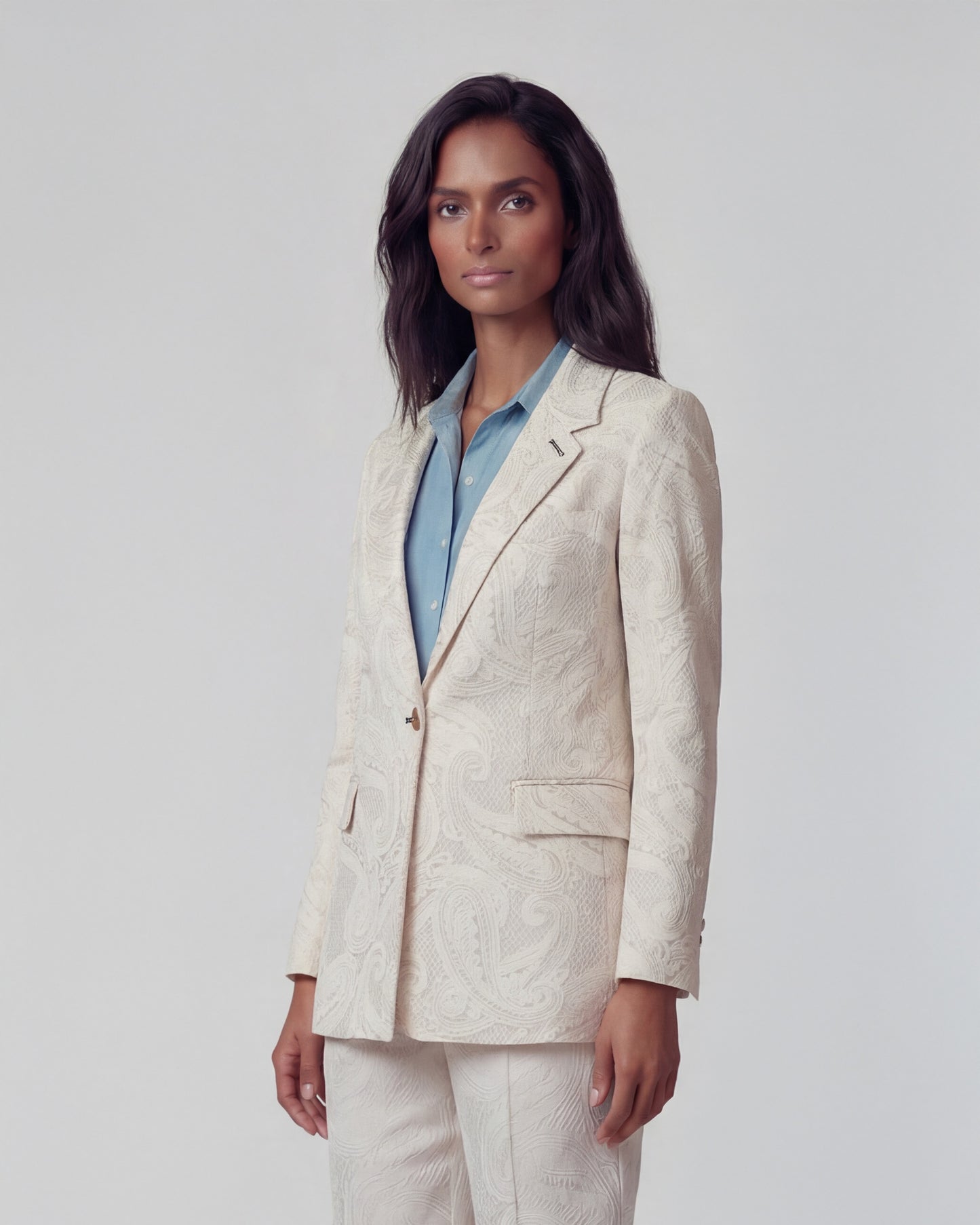 JULIA CROCHET PAISLEY IVORY WOMENS TAILORED BLAZER