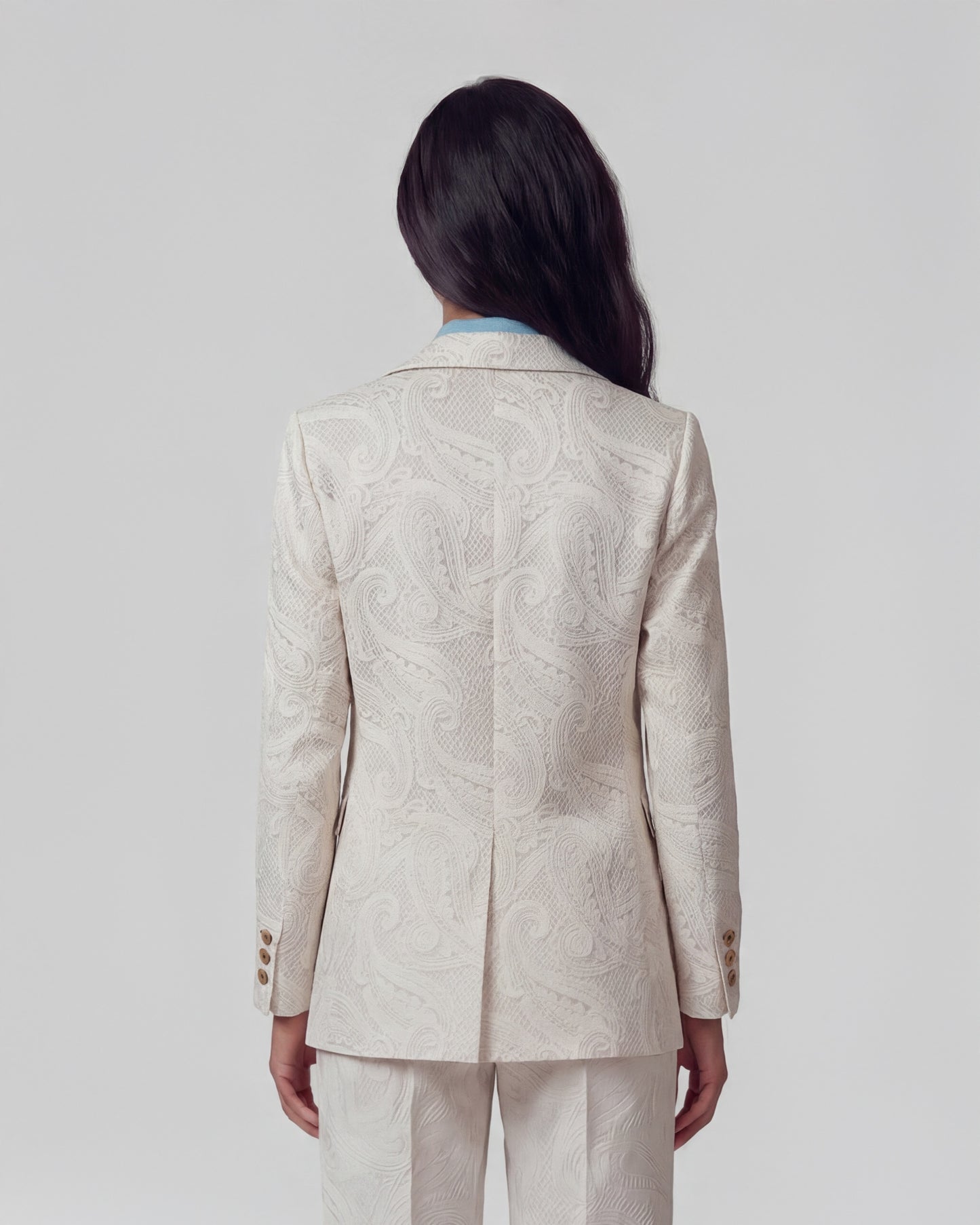 JULIA CROCHET PAISLEY IVORY WOMENS TAILORED BLAZER