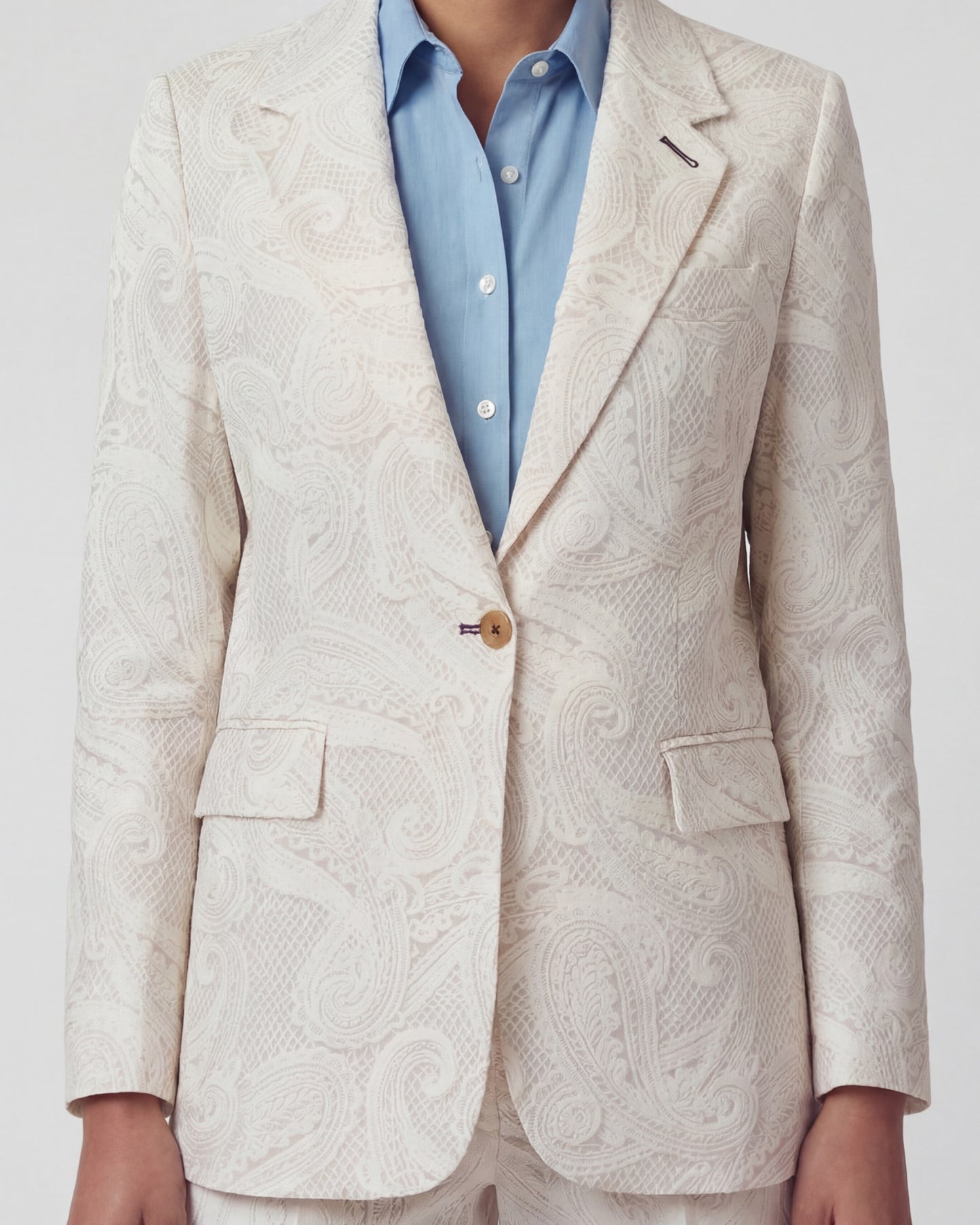 JULIA CROCHET PAISLEY IVORY WOMENS TAILORED BLAZER