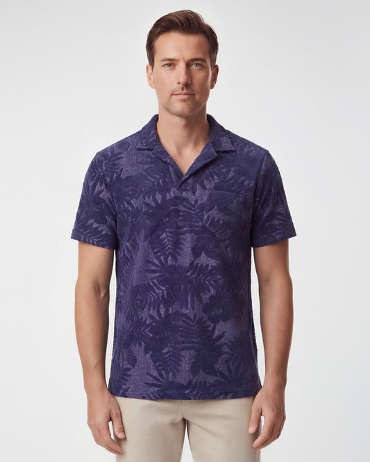 JOHNNY FARM FLORAL TOWEL POLO - NAVY