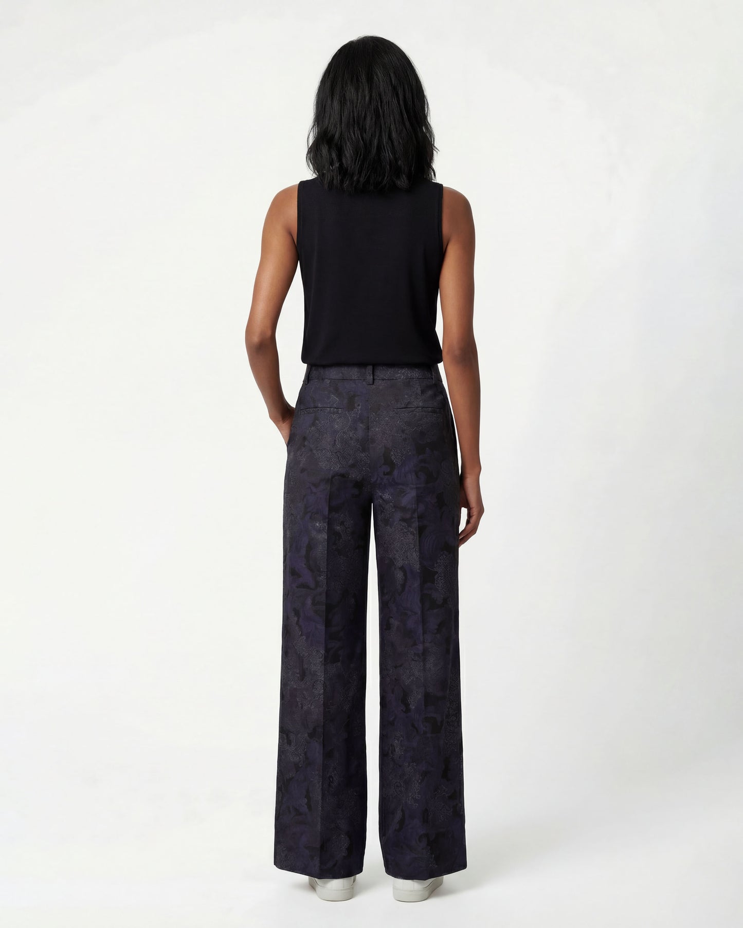 PHILLIS PAISLEY EXPLOSION BLACK WOMENS WIDE-LEG PANT