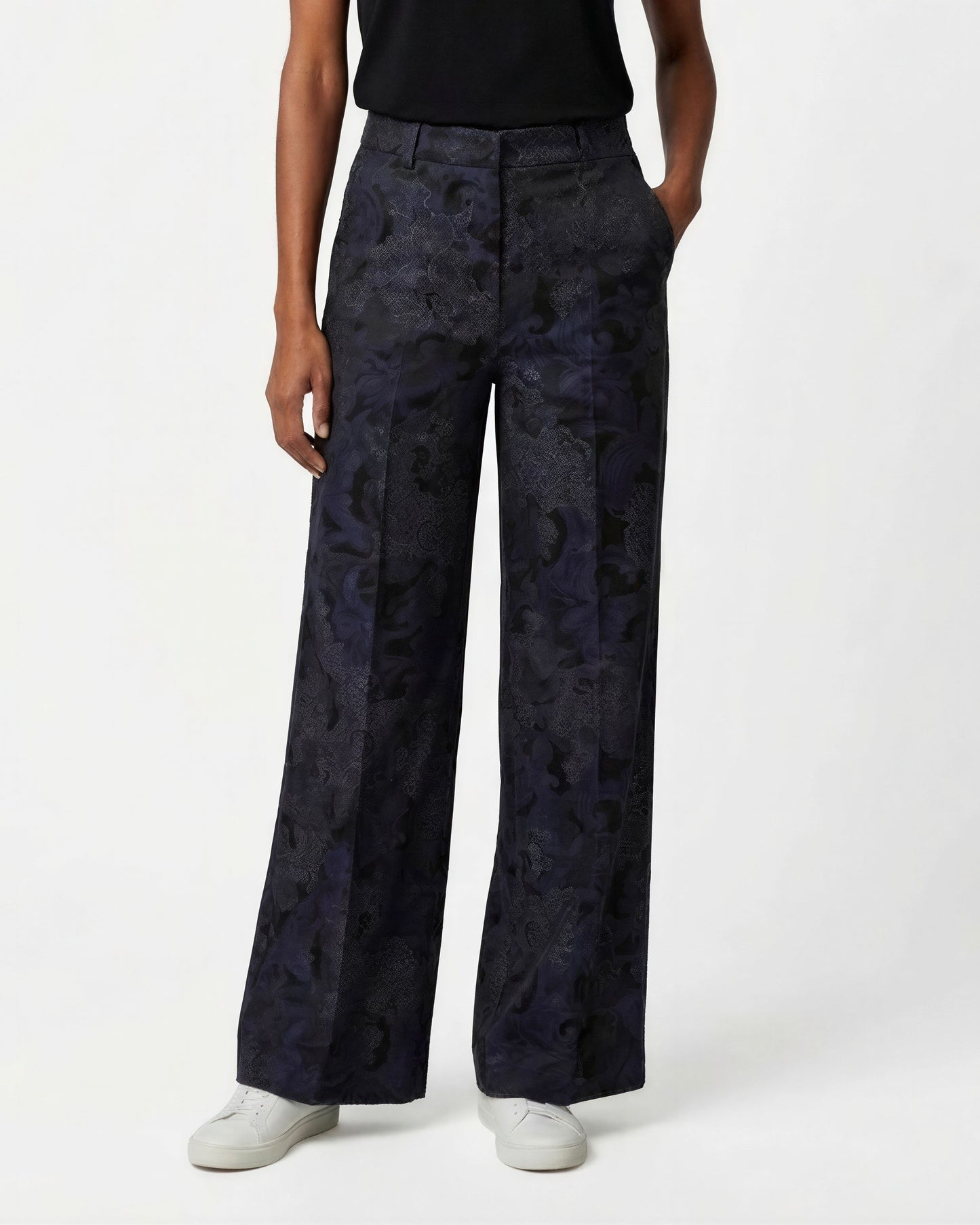 PHILLIS PAISLEY EXPLOSION BLACK WOMENS WIDE-LEG PANT