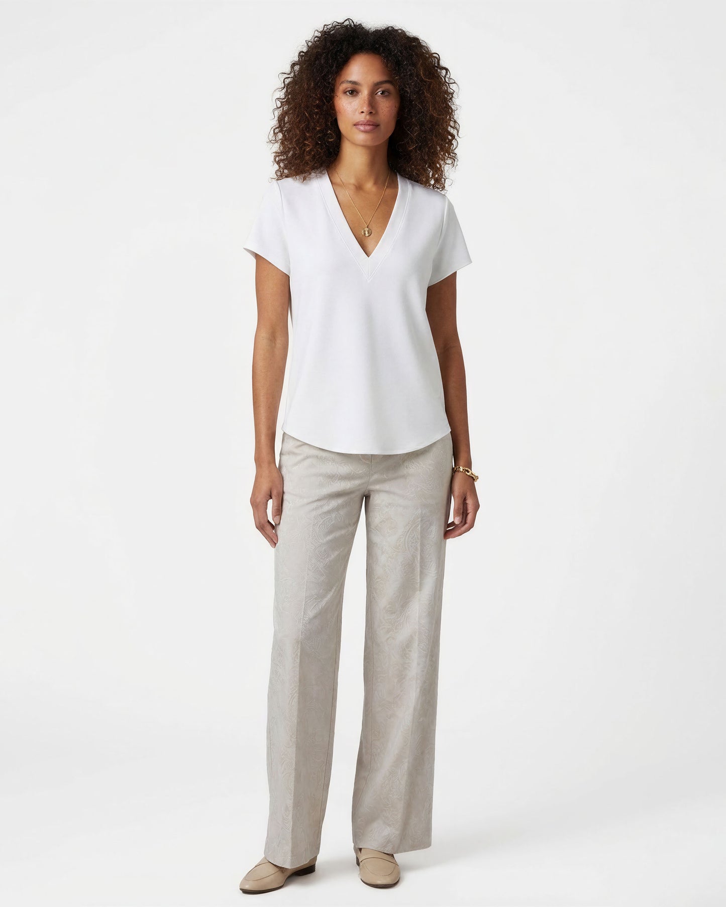 PHILLIS PAISLEY EXPLOSION IVORY WOMENS WIDE-LEG PANT